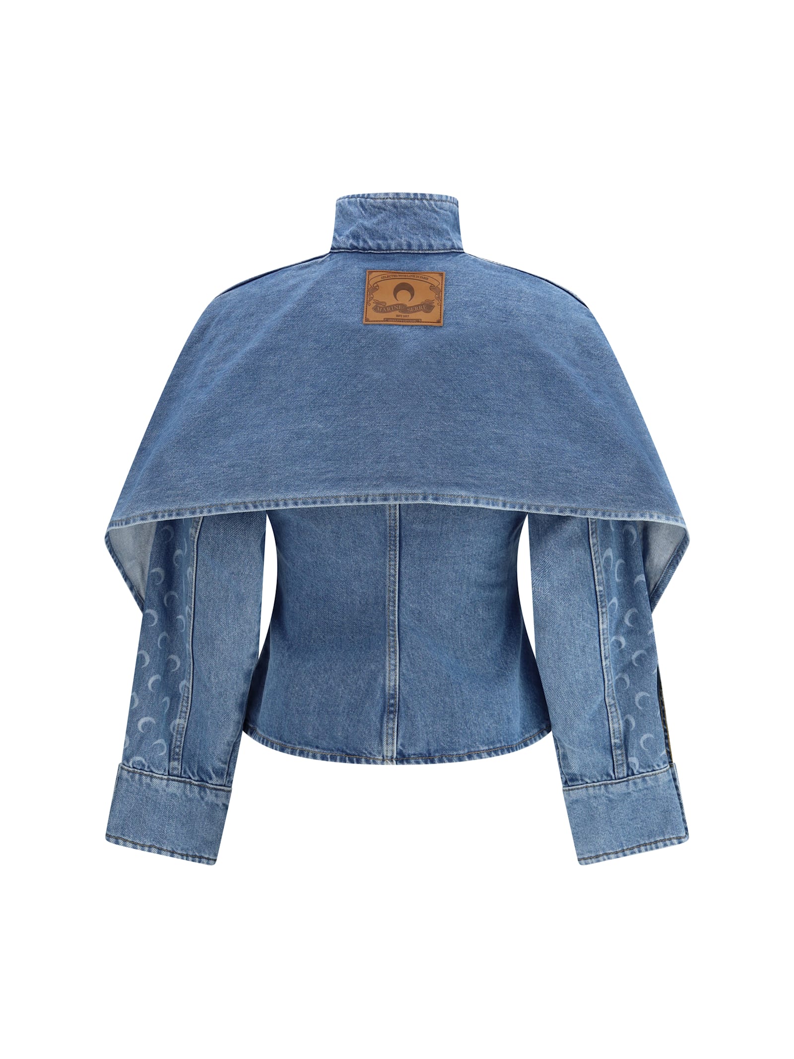 Marine Serre Moon Laser Blue Wash Denim Shirt In Blue