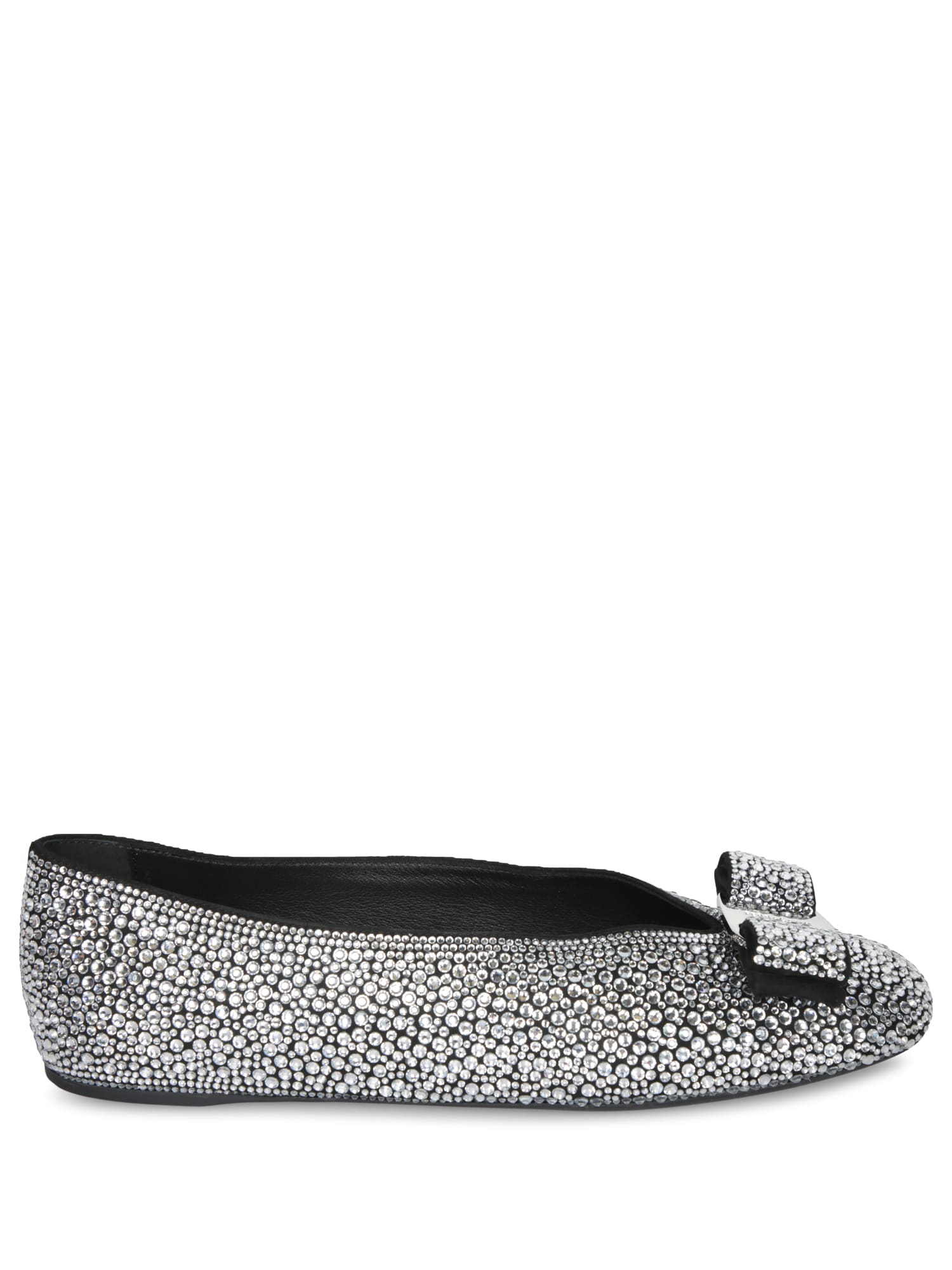 Ferragamo New Vara Suede Crystals Black Ballerina