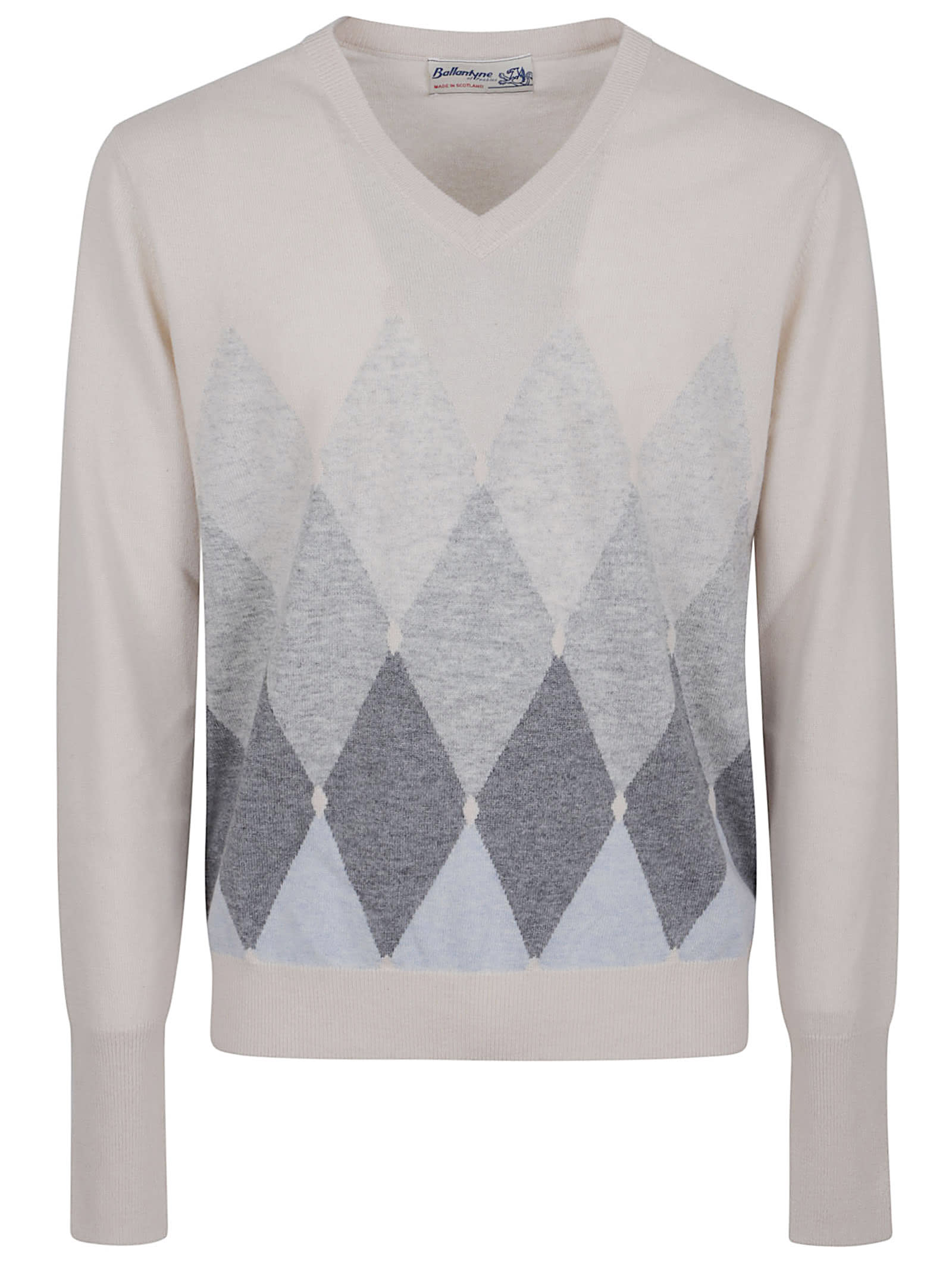 Ballantyne V-neck Diamond-pattern Sweater In Gray