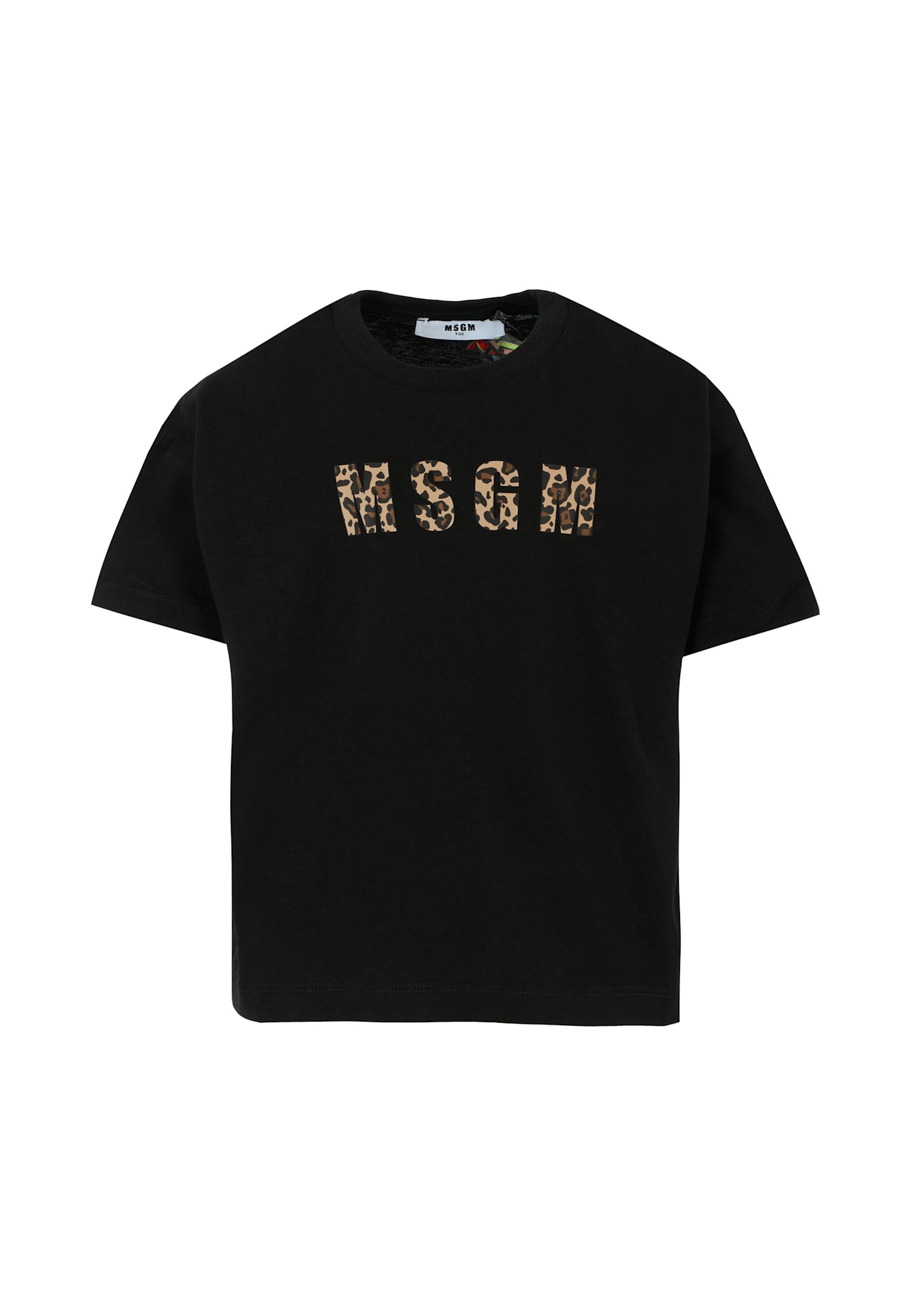 Msgm Leopard-print Logo T-shirt In Black