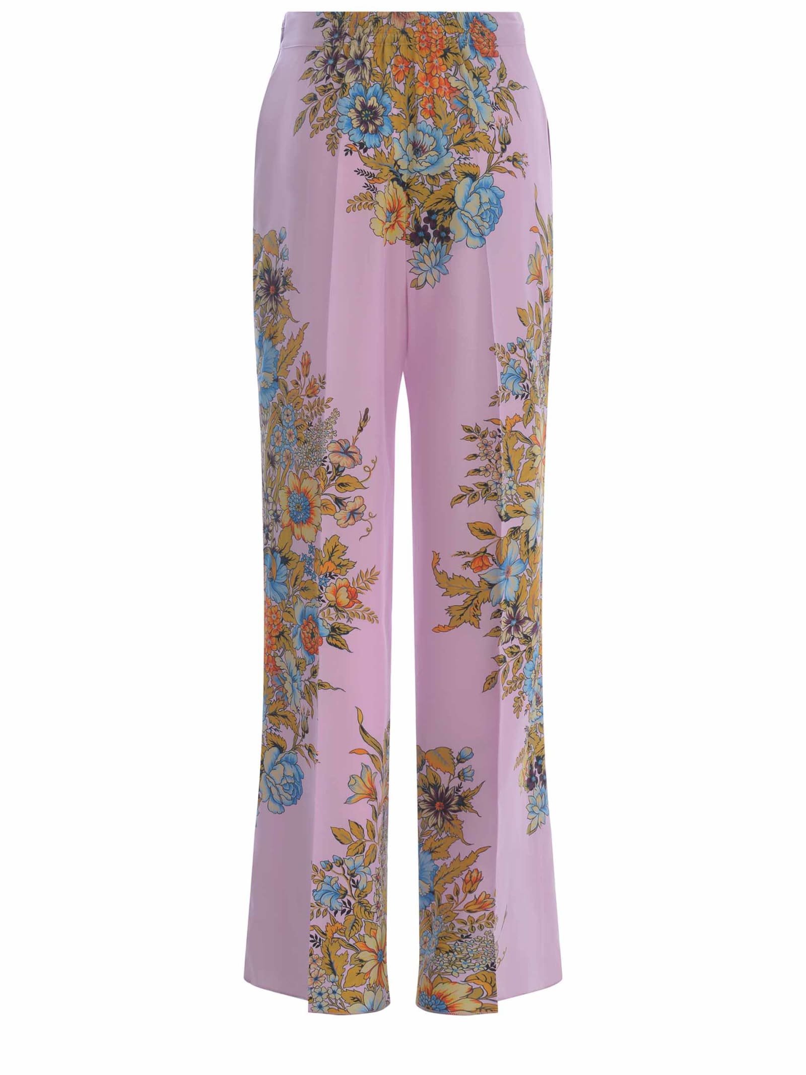 Shop Etro Trousers  Bouquet Made Of Silk In Rosa