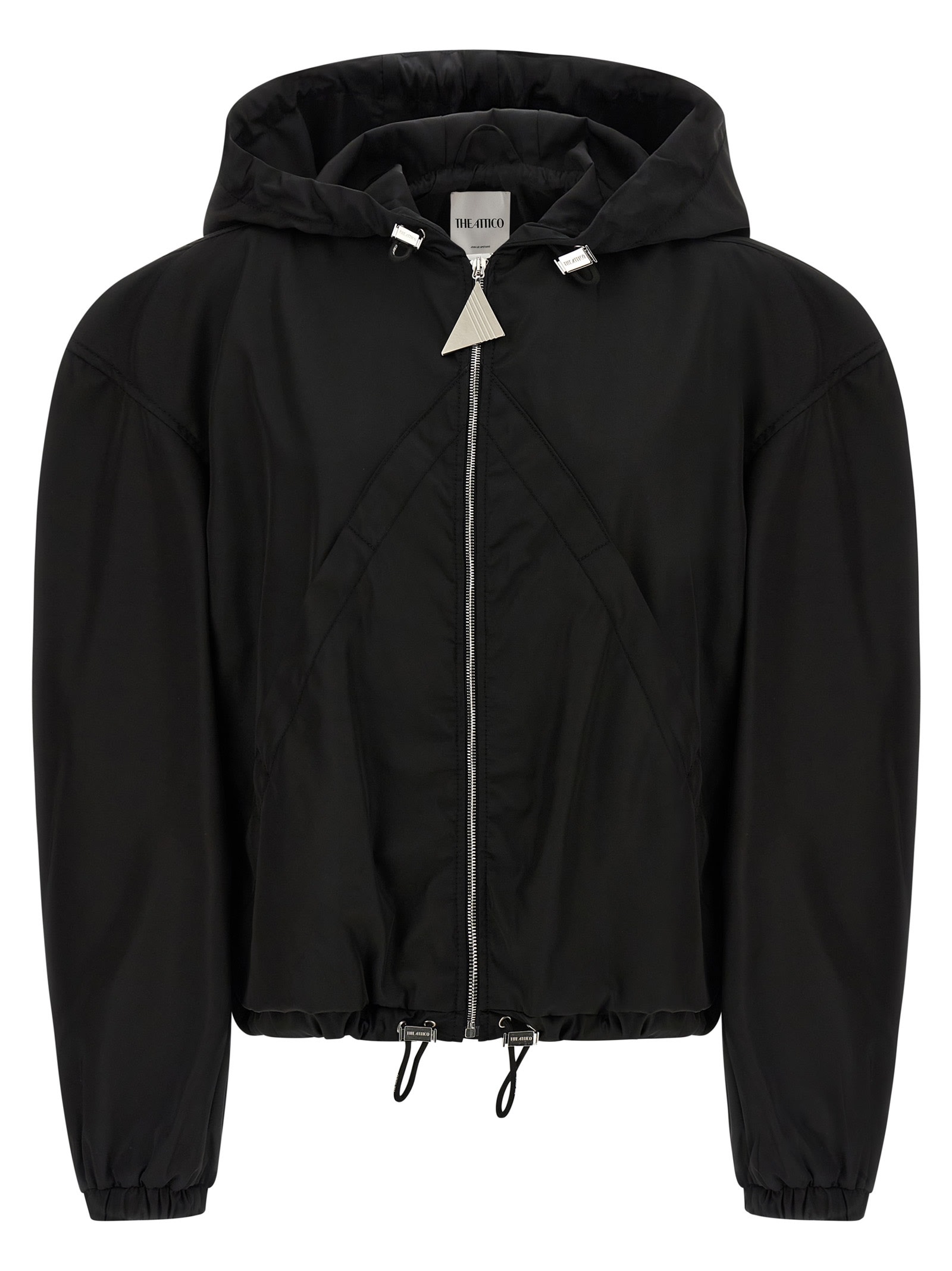 Attico Oversized Black Hooded Bomber Jacket In Black