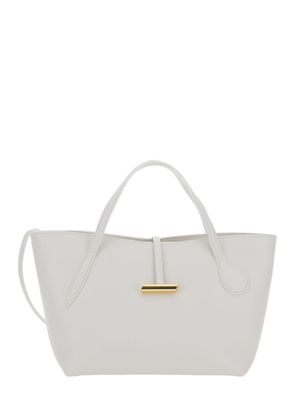 petite Penne White Tote Bag With Side Pocket In Leather Woman