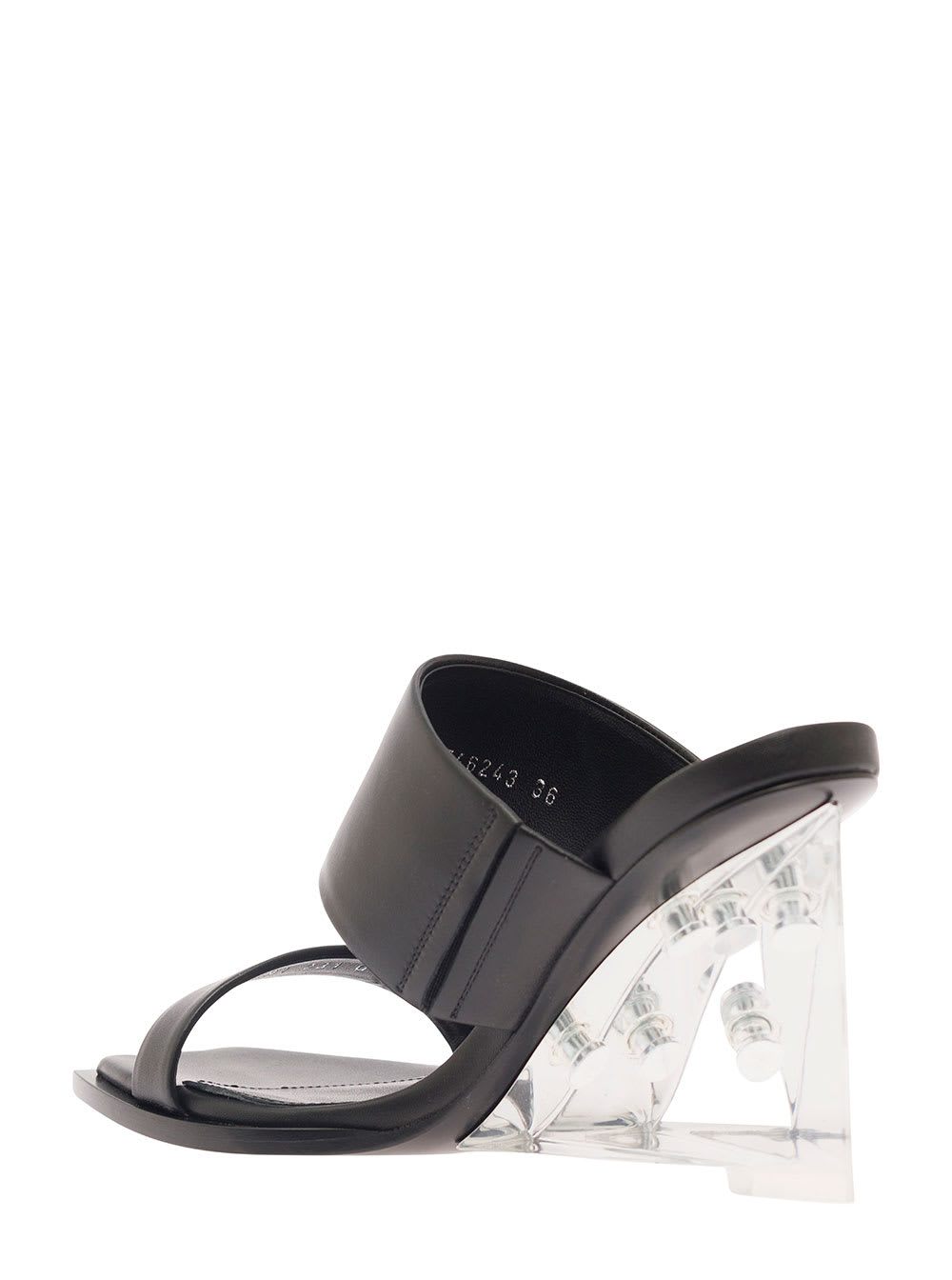 Shop Alexander Mcqueen Black Wedge With Double Strap And Trasparent Plexiglass Heel In Smooth Leather Woman