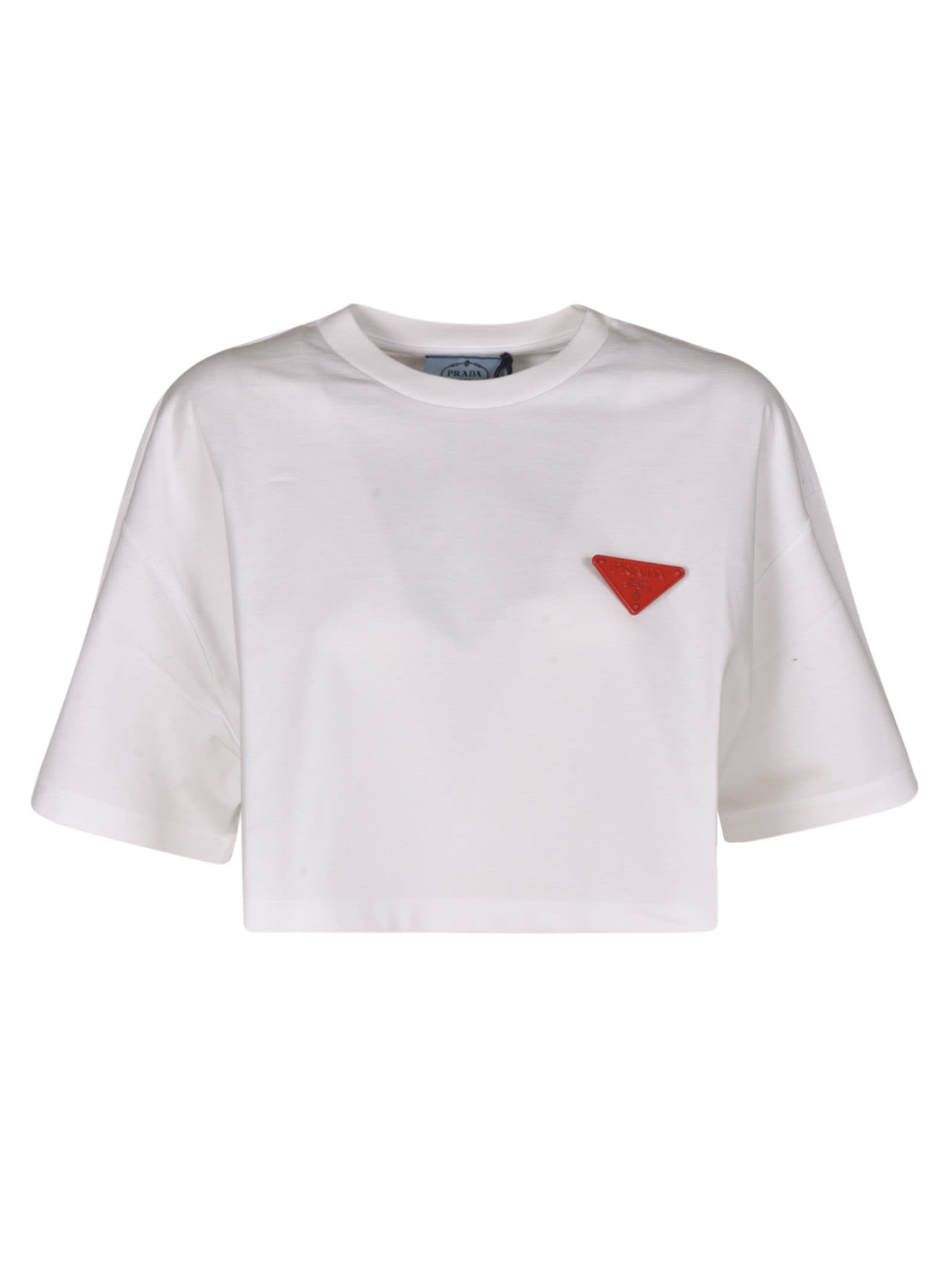 Prada Logo Patched Cropped T-shirt