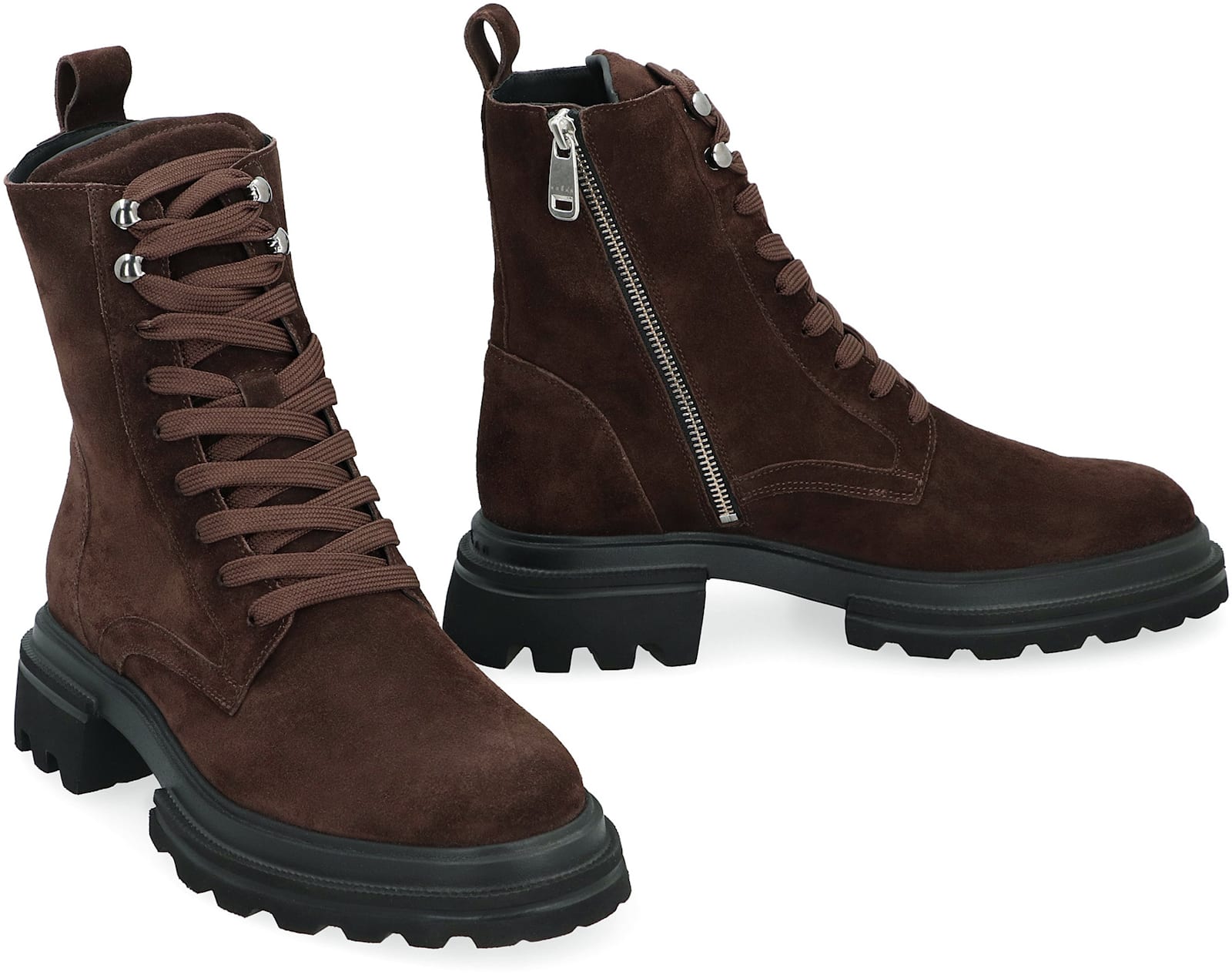 Shop Hogan 10-storey Lace-up Suede Ankle Boots In Brown