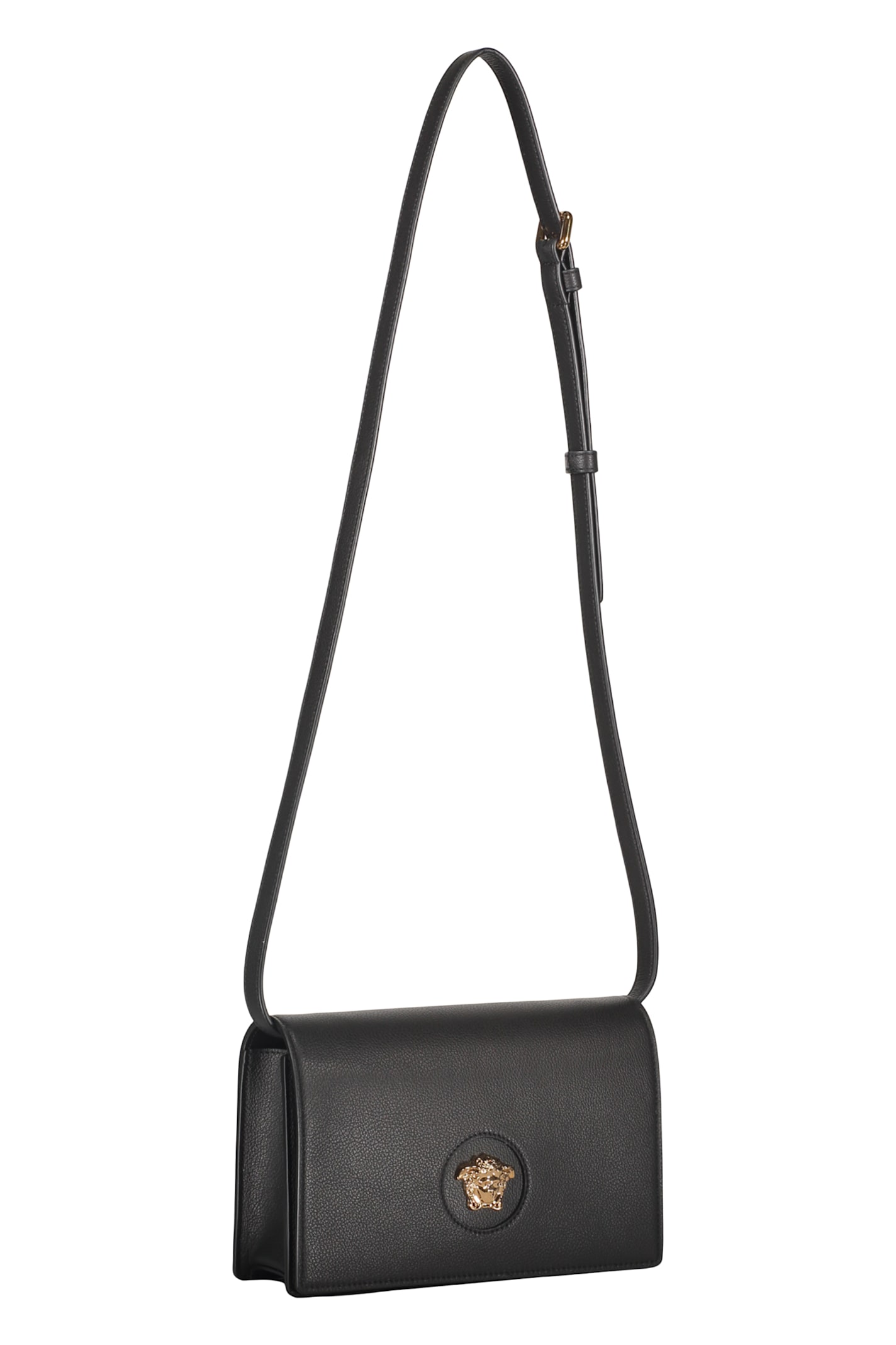 Versace Elegant Black Leather Bag Versatile In Black