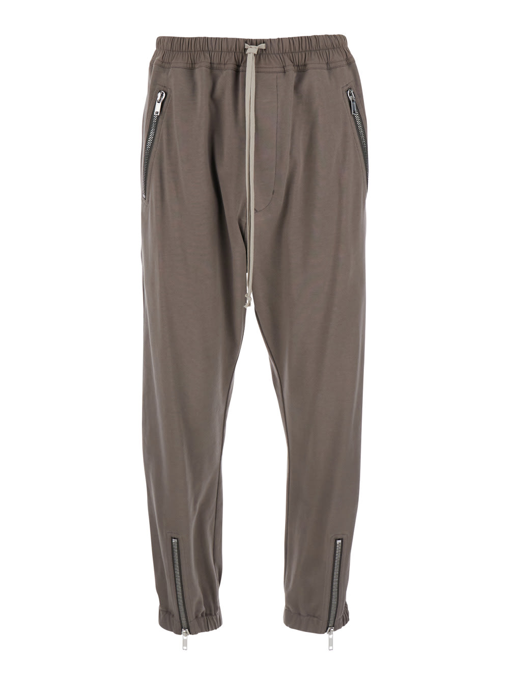 Rick Owens Tecuatl Grey Pants With Elastic Waist With Drawstring And Zip At The Ankles In Cotton Man In Dust