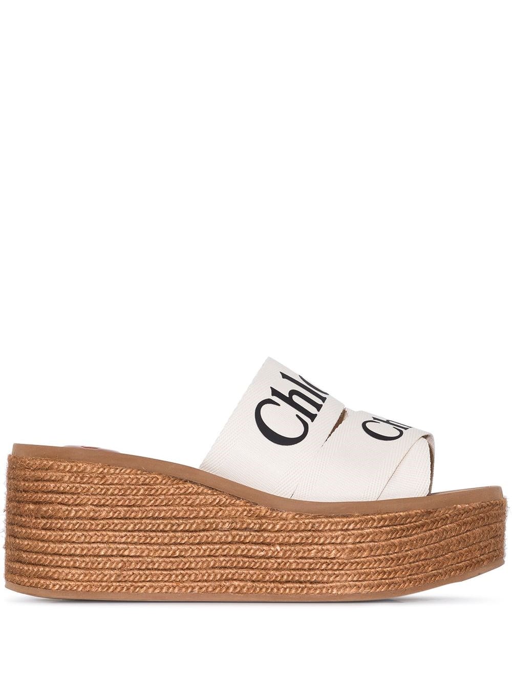CHLOÉ CHLOÉ WOMANS WOODY LEATHER AND CANVAS WEDGE ESPADRILLES