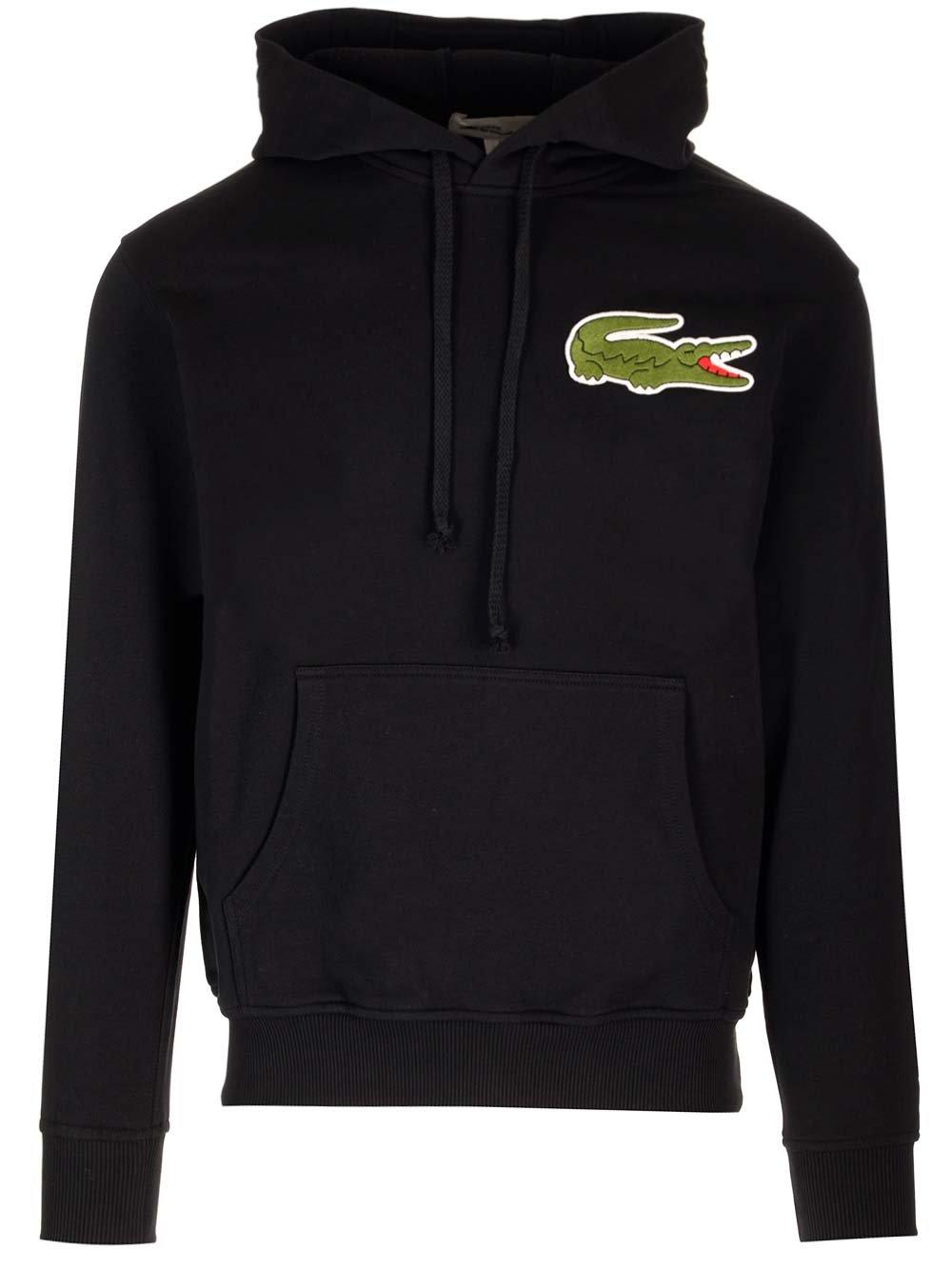 Lacoste X  Logo Patch Drawstring Hoodie In Black