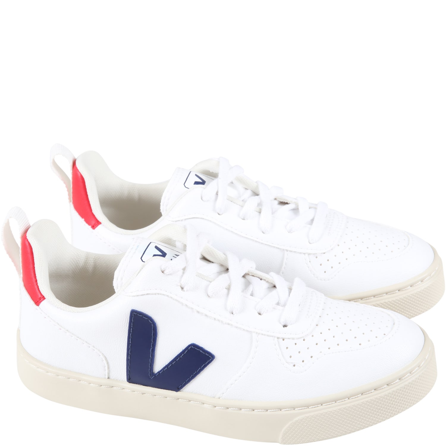 Shop Veja White Sneakers For Kids With Blue Logo