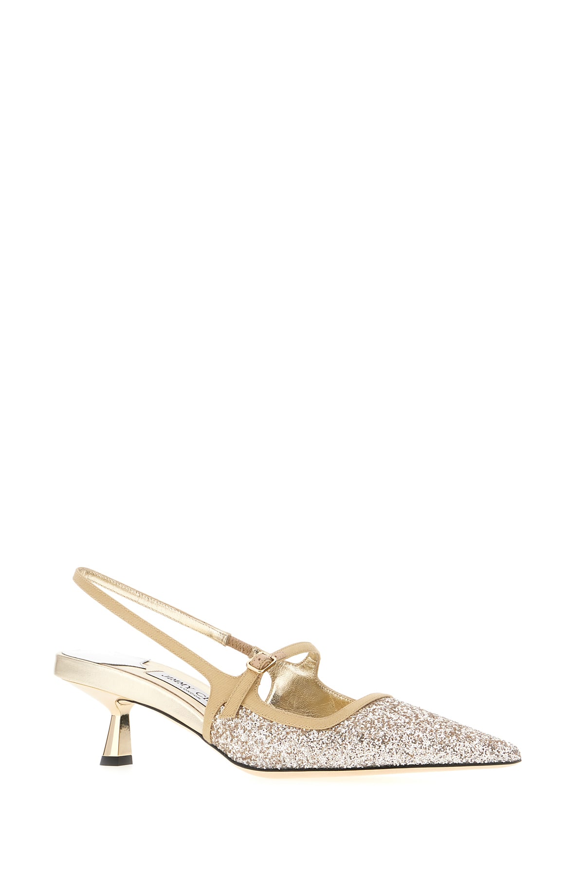 Jimmy Choo Pointed Toe Slingback Heels With Glitter Detailing In Gold