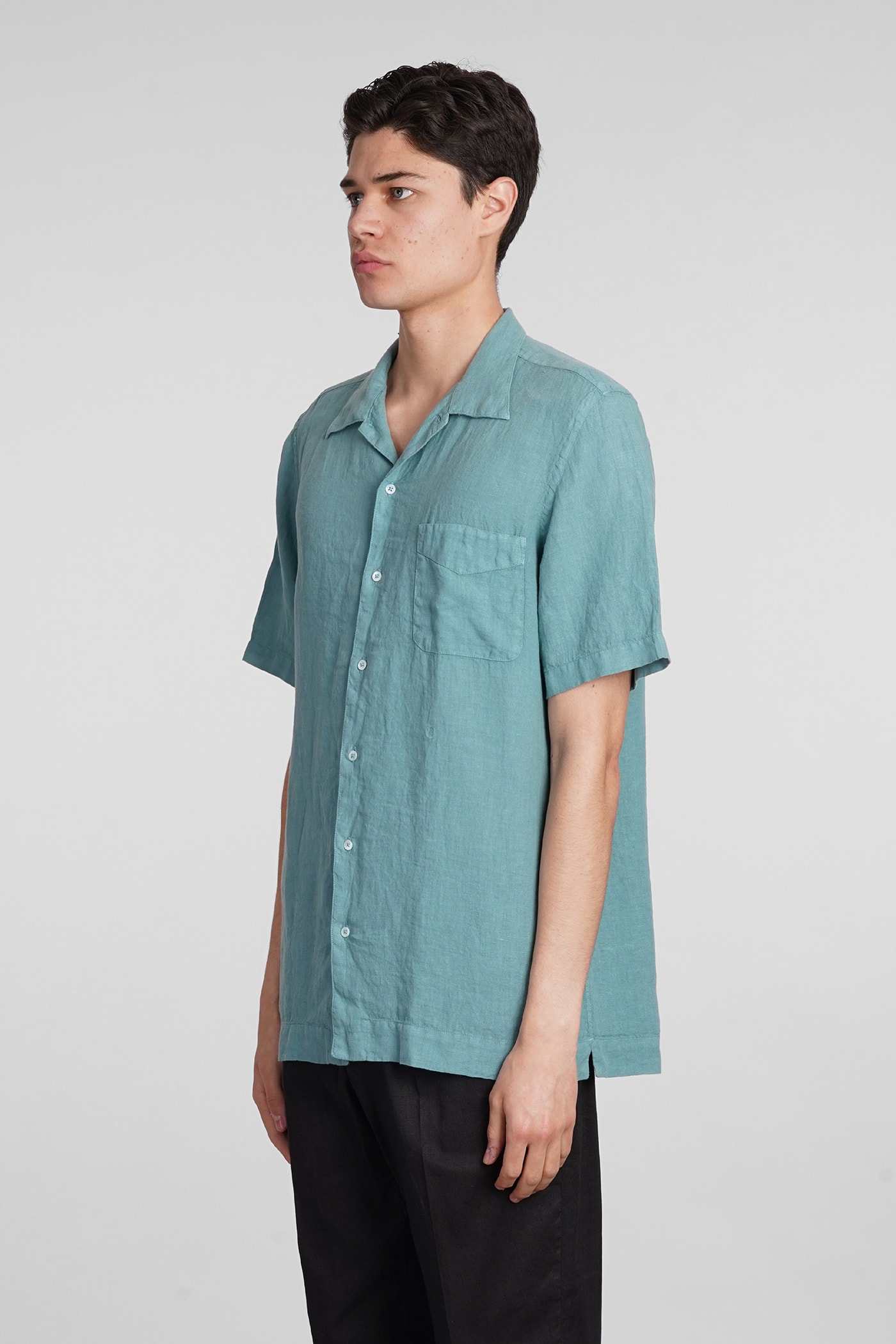 Shop Massimo Alba Venice Shirt In Green Linen In Ash