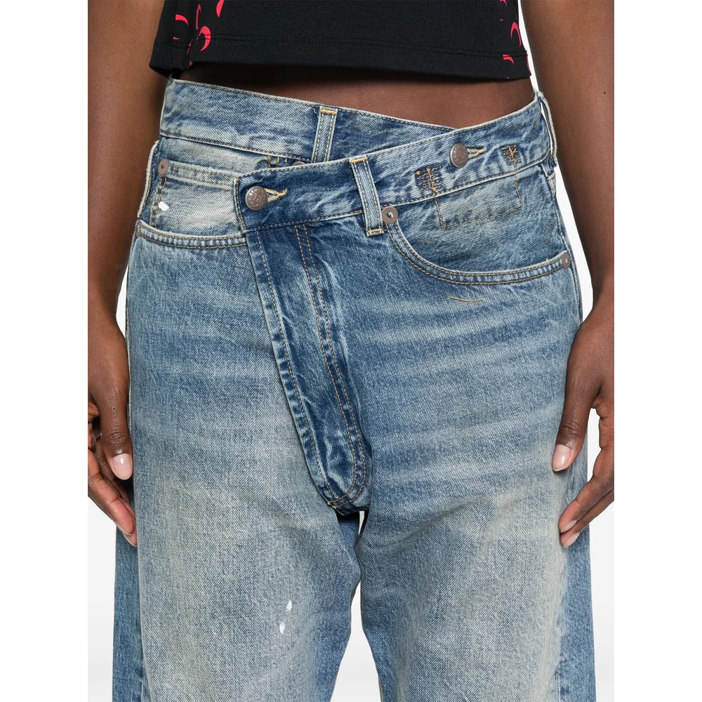 R13 Crossover Waist Distressed Jeans In Blue