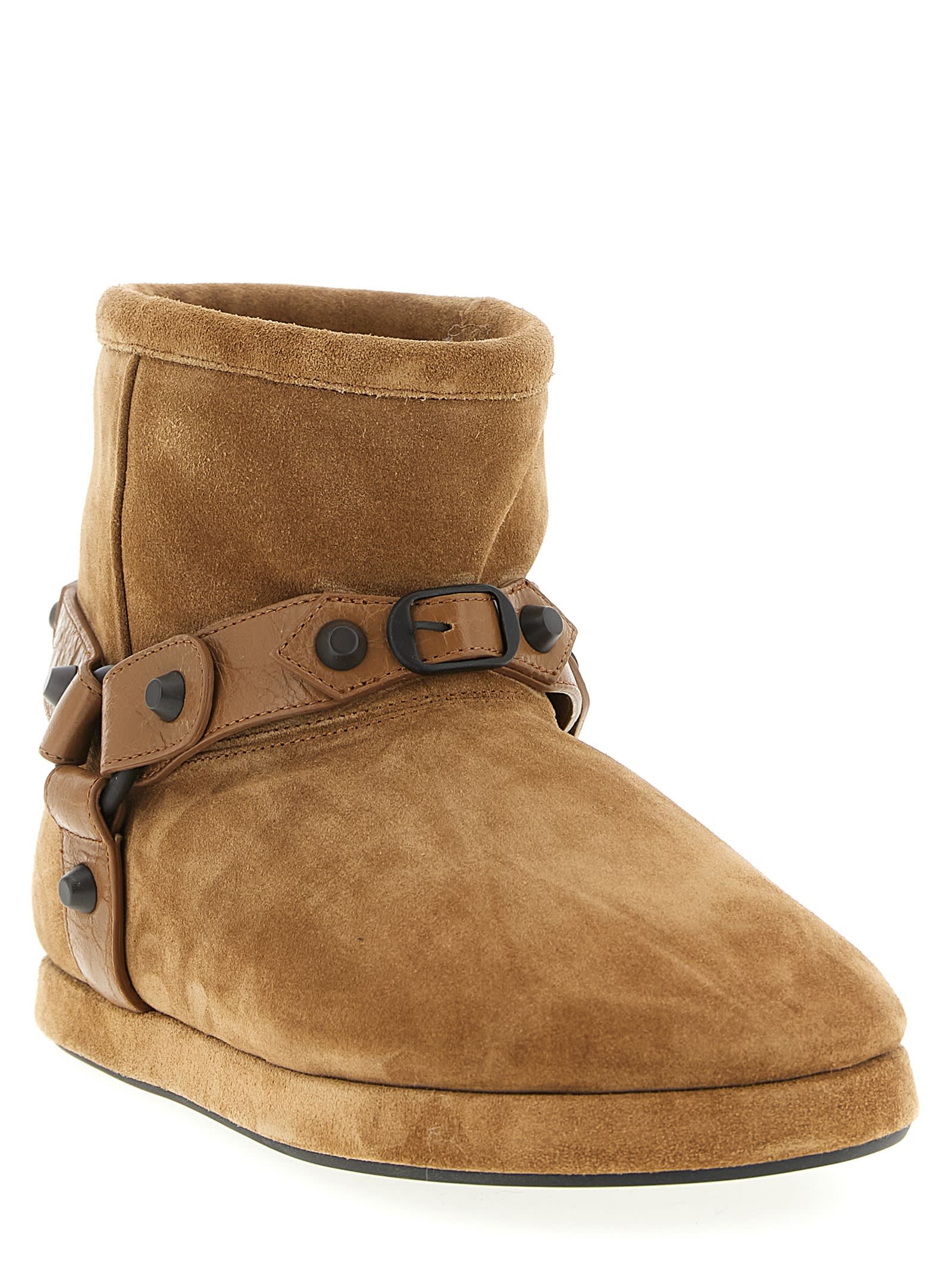 Balenciaga Alaska Studded Leather-trimmed Fleece-lined Suede Ankle Boots In Brown