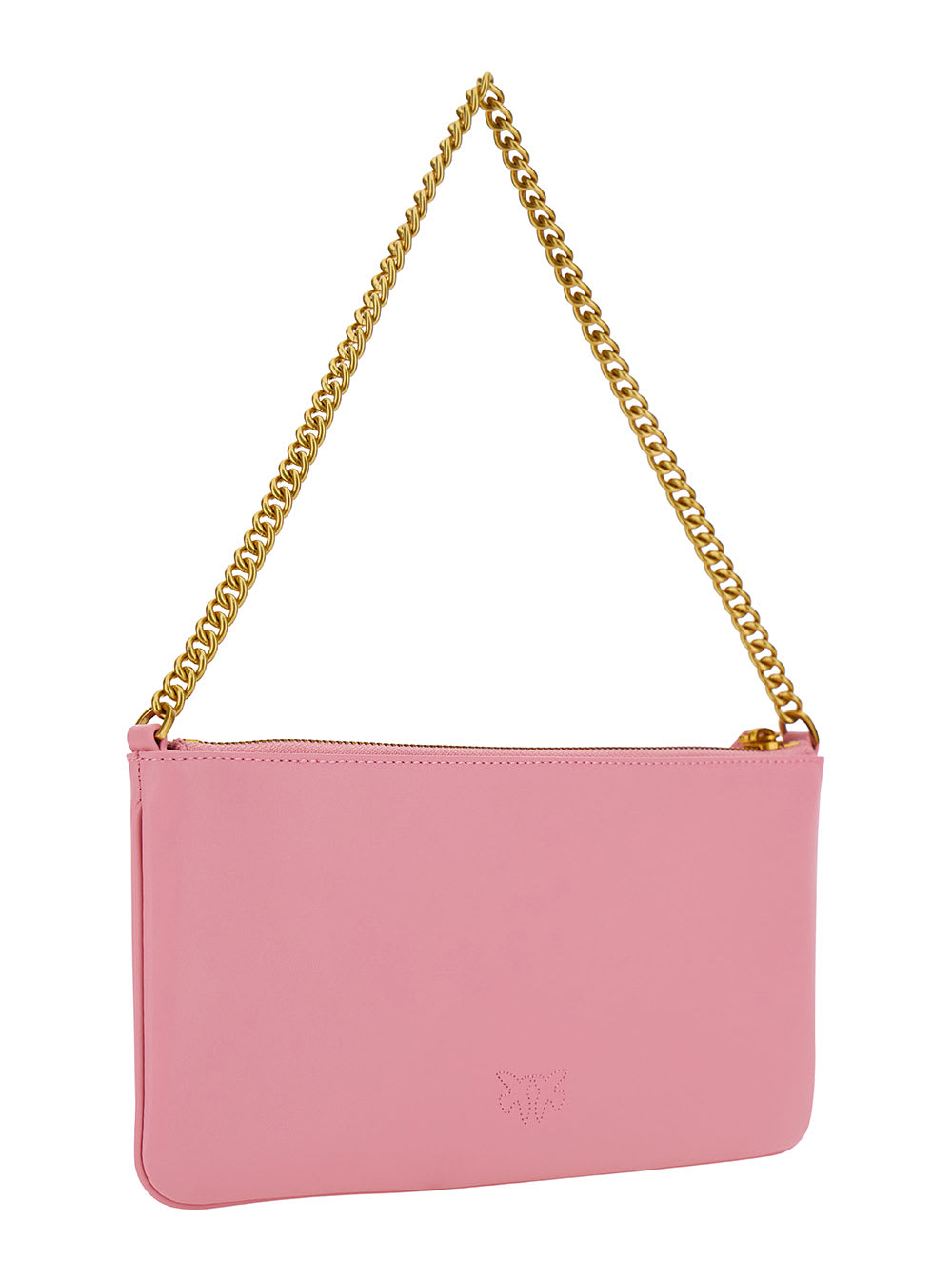 Shop Pinko Pink Horizional Flat Pouch With Love Birds Diamond Logo In Leather Woman In Rosa