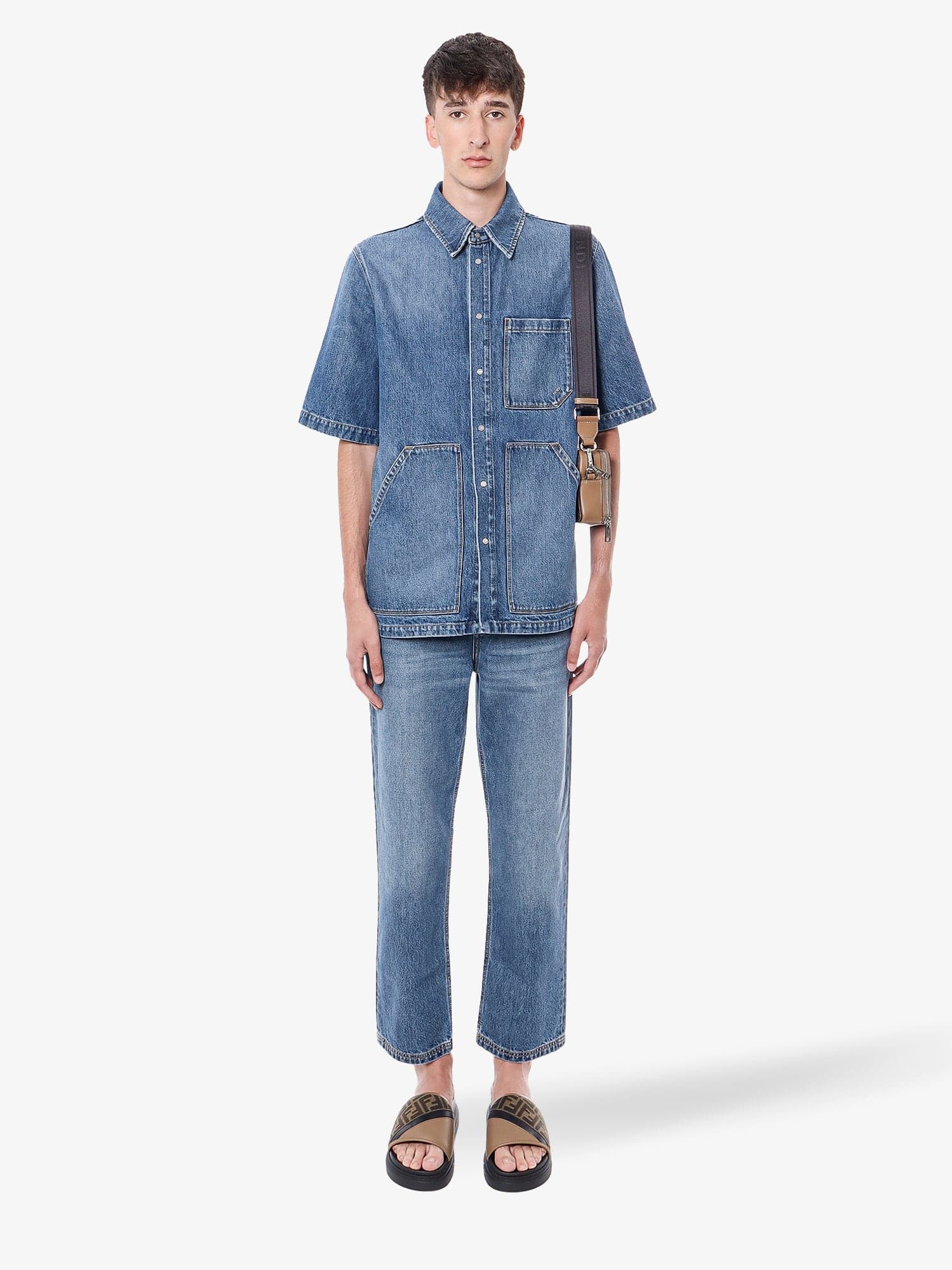 Fendi Oversize Denim Shirt With Breast And Frontal Pockets In Blue