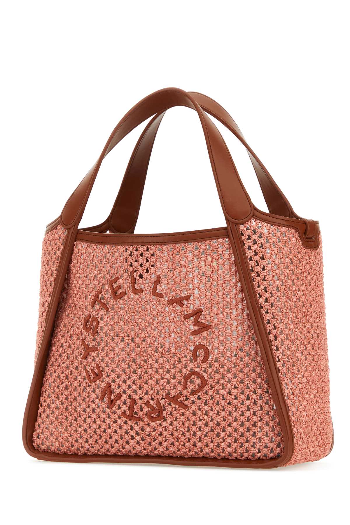 Stella Mccartney Pink Raffia Stella Logo Shoulder Bag In Crabapple