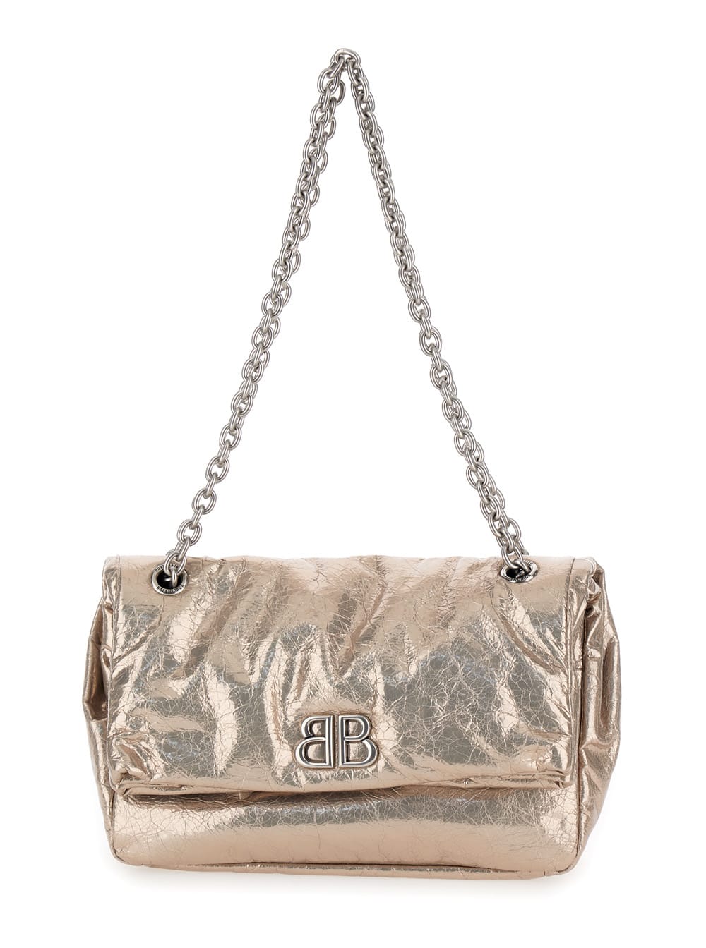 Balenciaga Monaco Gold Tone Shoulder Bag With B Logo Detail In Laminated Leather Woman In Metallic