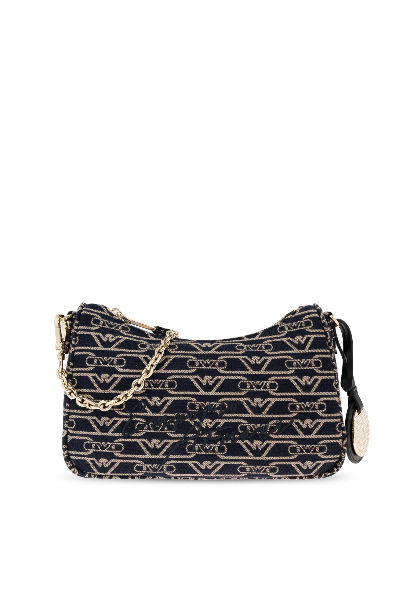Emporio Armani Shoulder Bag With Embroidered Logo In Denim