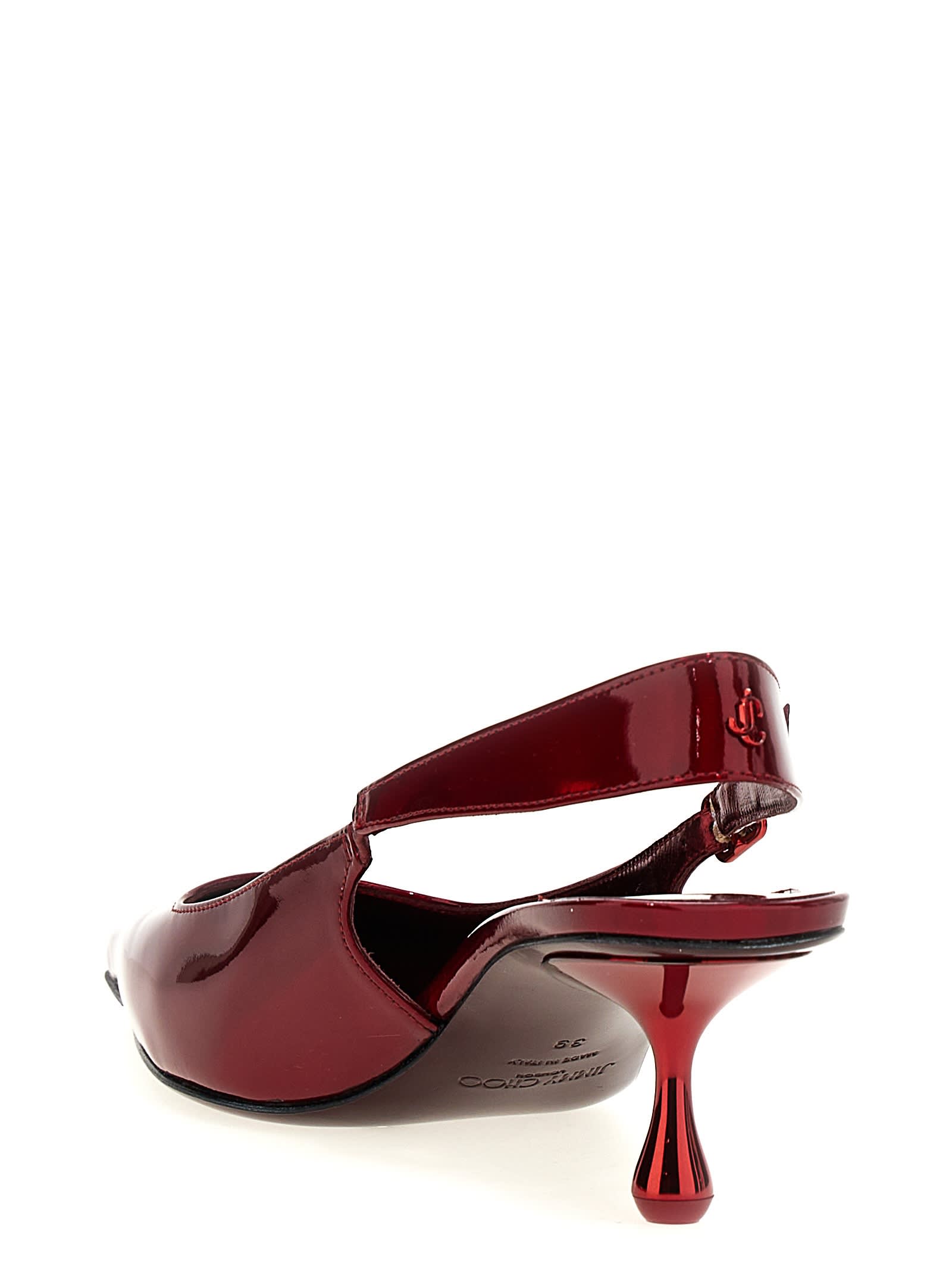 Jimmy Choo Amel 50 Embellished Mirrored-leather Slingback Pumps In Red