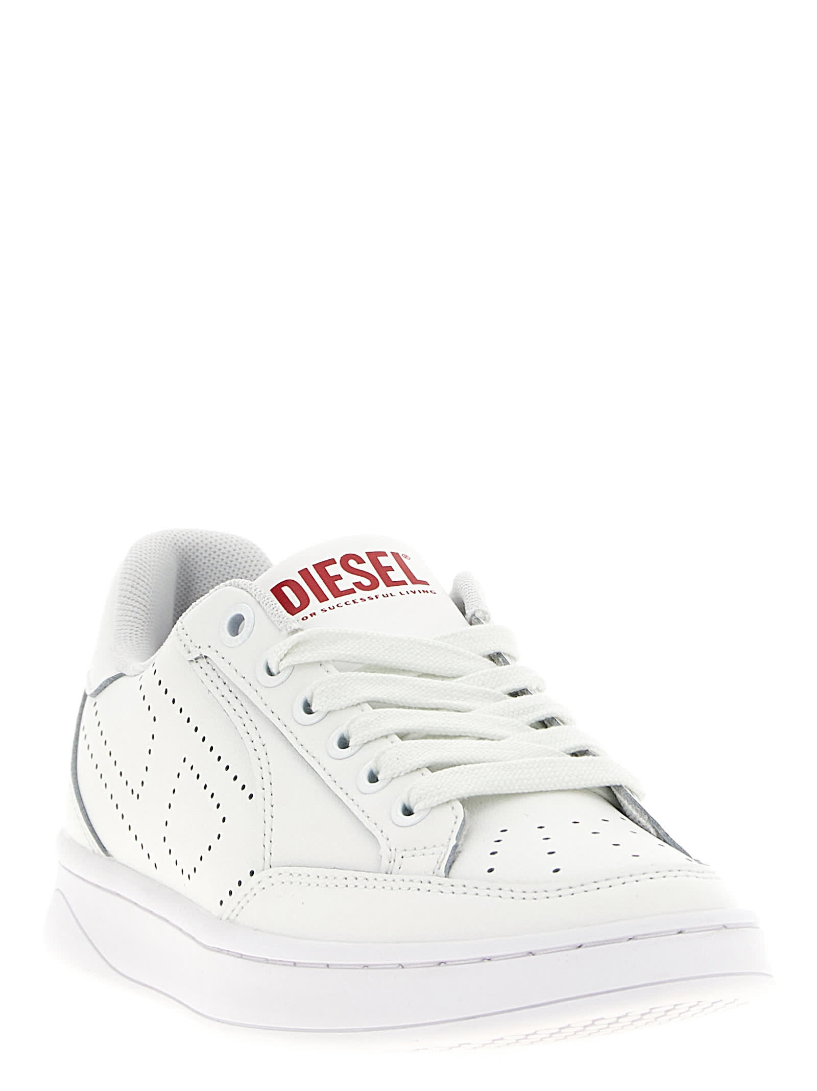 Diesel Low-top Sneakers With Perforated Design And Rubber Sole In White
