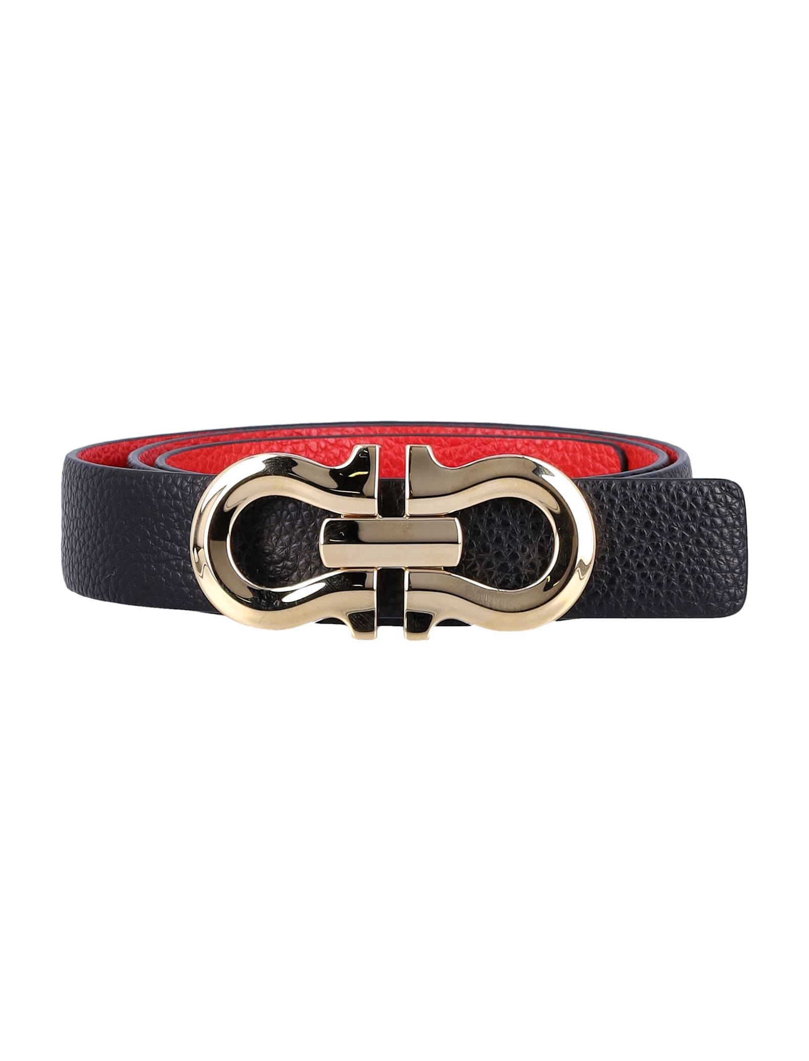 Shop Ferragamo Reversible Gancini Belt In Black + Flame Red