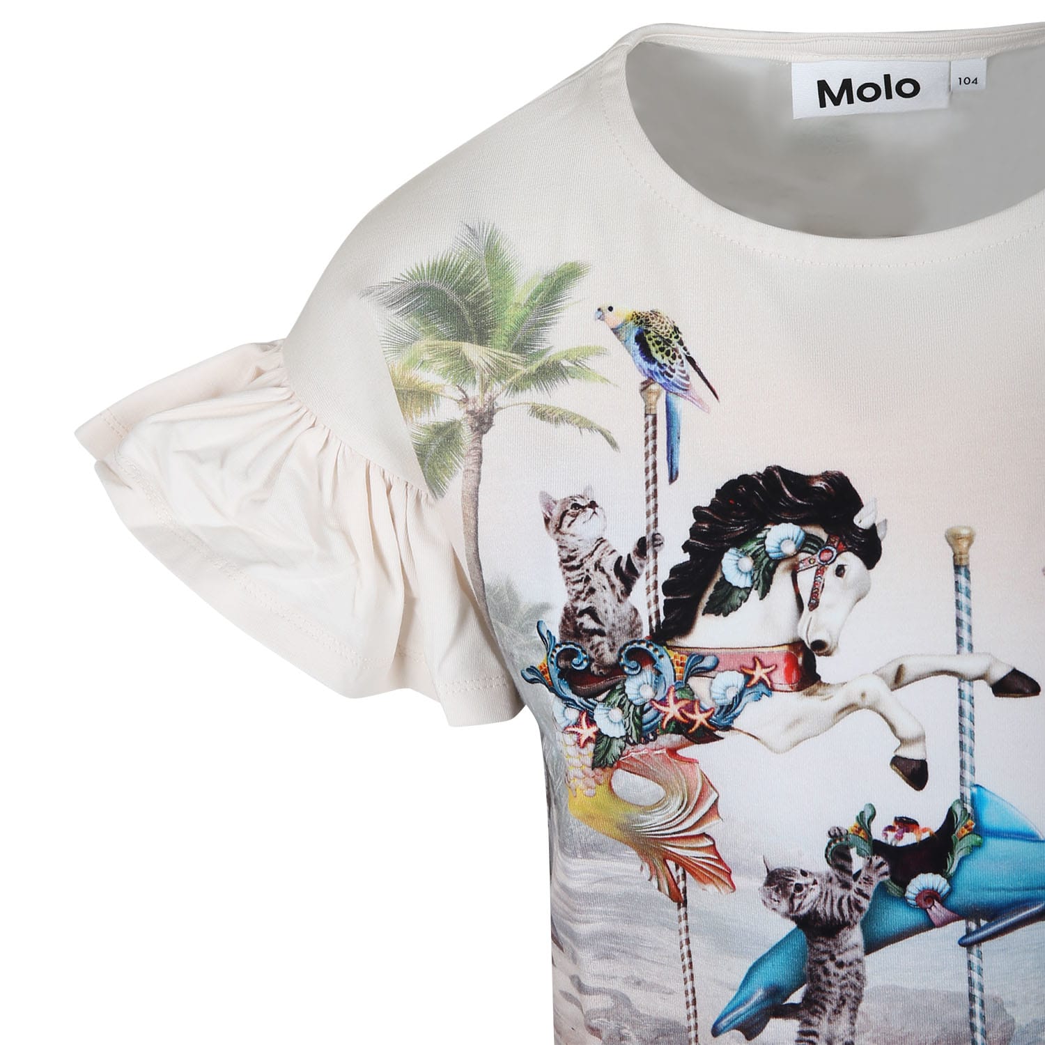 Shop Molo Ivory T-shirt For Girl With Cats Print
