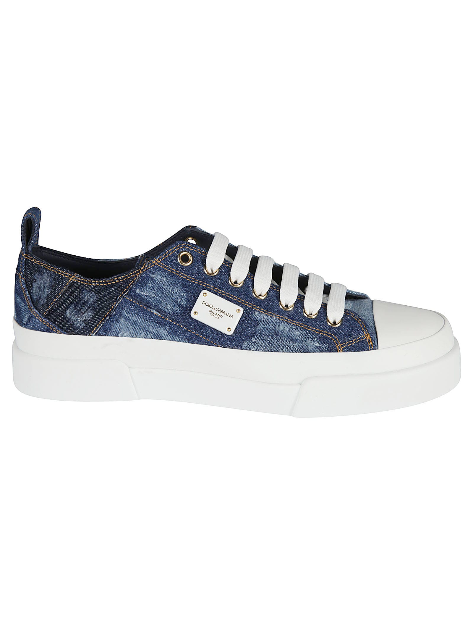 Buy Dolce & Gabbana Logo Plaque Denim Sneakers online, shop Dolce & Gabbana shoes with free shipping