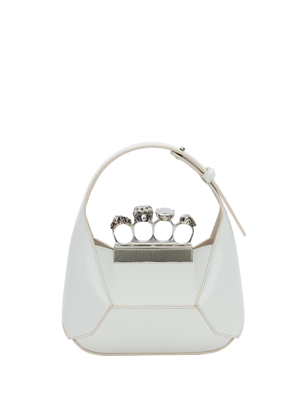 Shop Alexander Mcqueen The Jewelled Hobo Mini Bag In Ivory And Silver In White