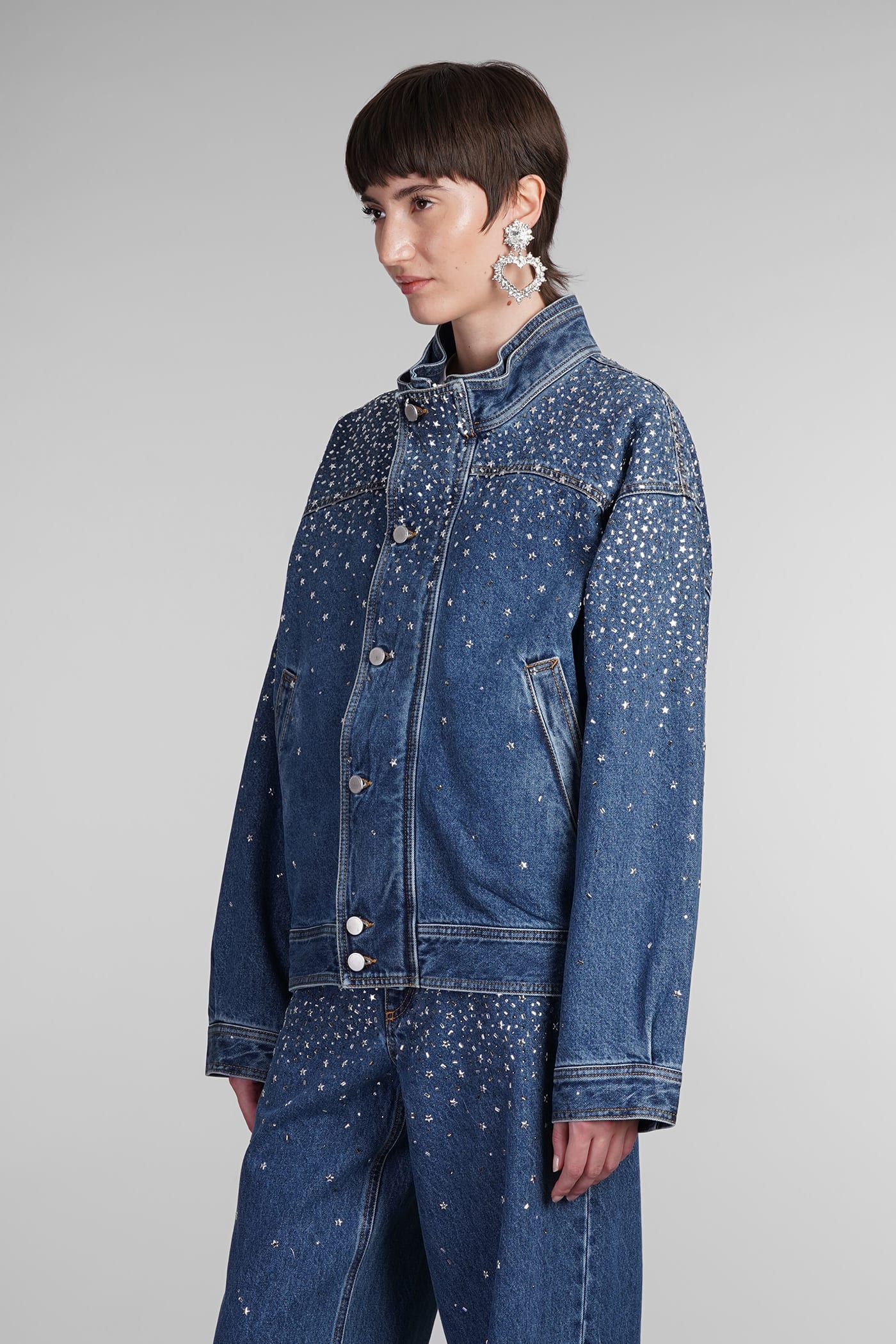 Shop Alessandra Rich Denim Jackets In Blue Cotton