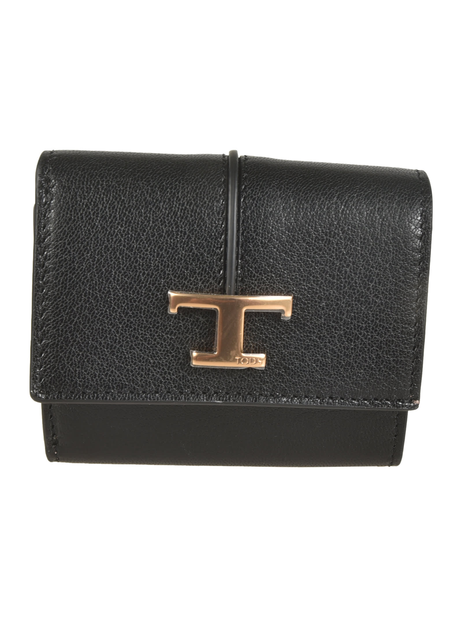 Shop Tod's Tri-fold Buttoned Wallet In Black