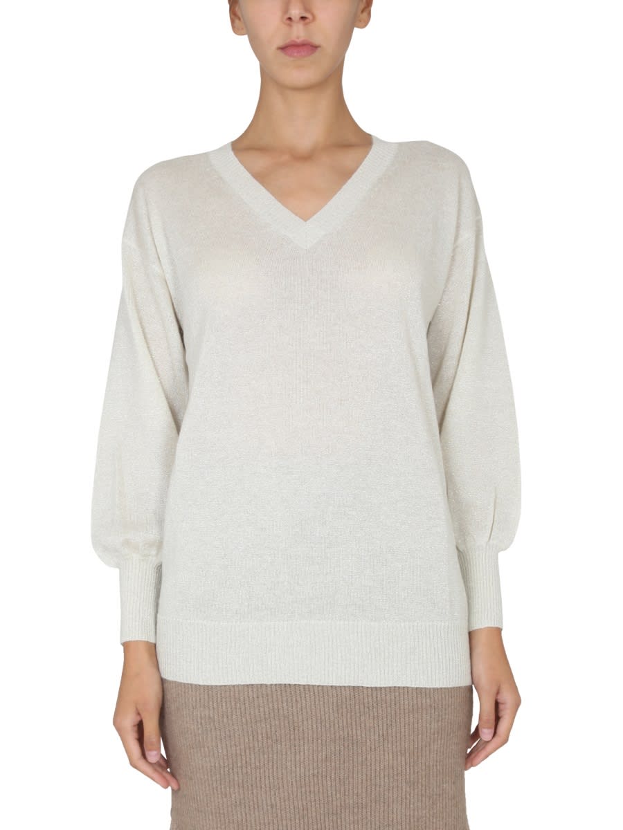 Shop Fabiana Filippi V-neck Jersey In White