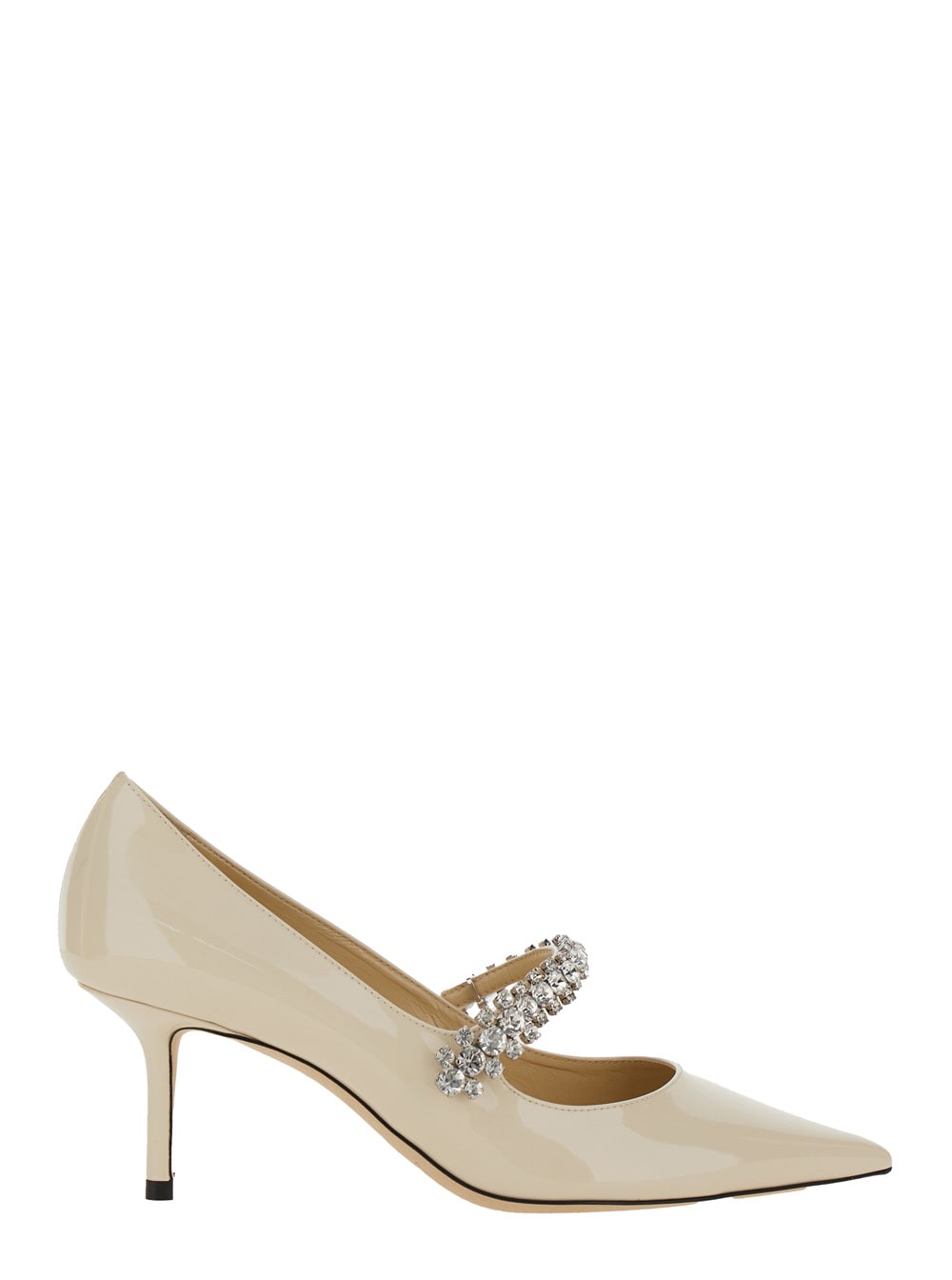 bing White Pumps With Crystal Embellishments And High Cone Heel In Patent Leather Blend Woman