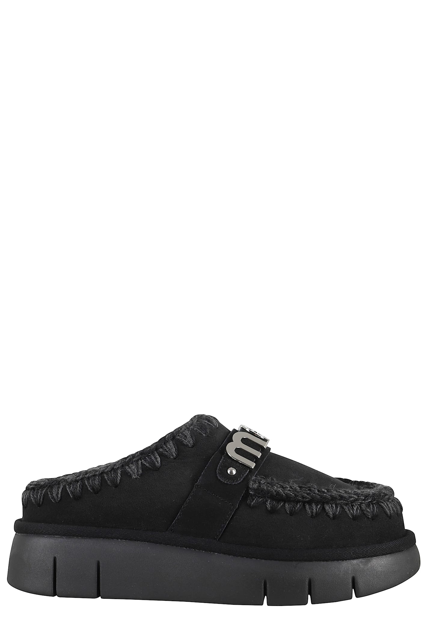 Mou Bounce Clog Metal Logo In Black In Black