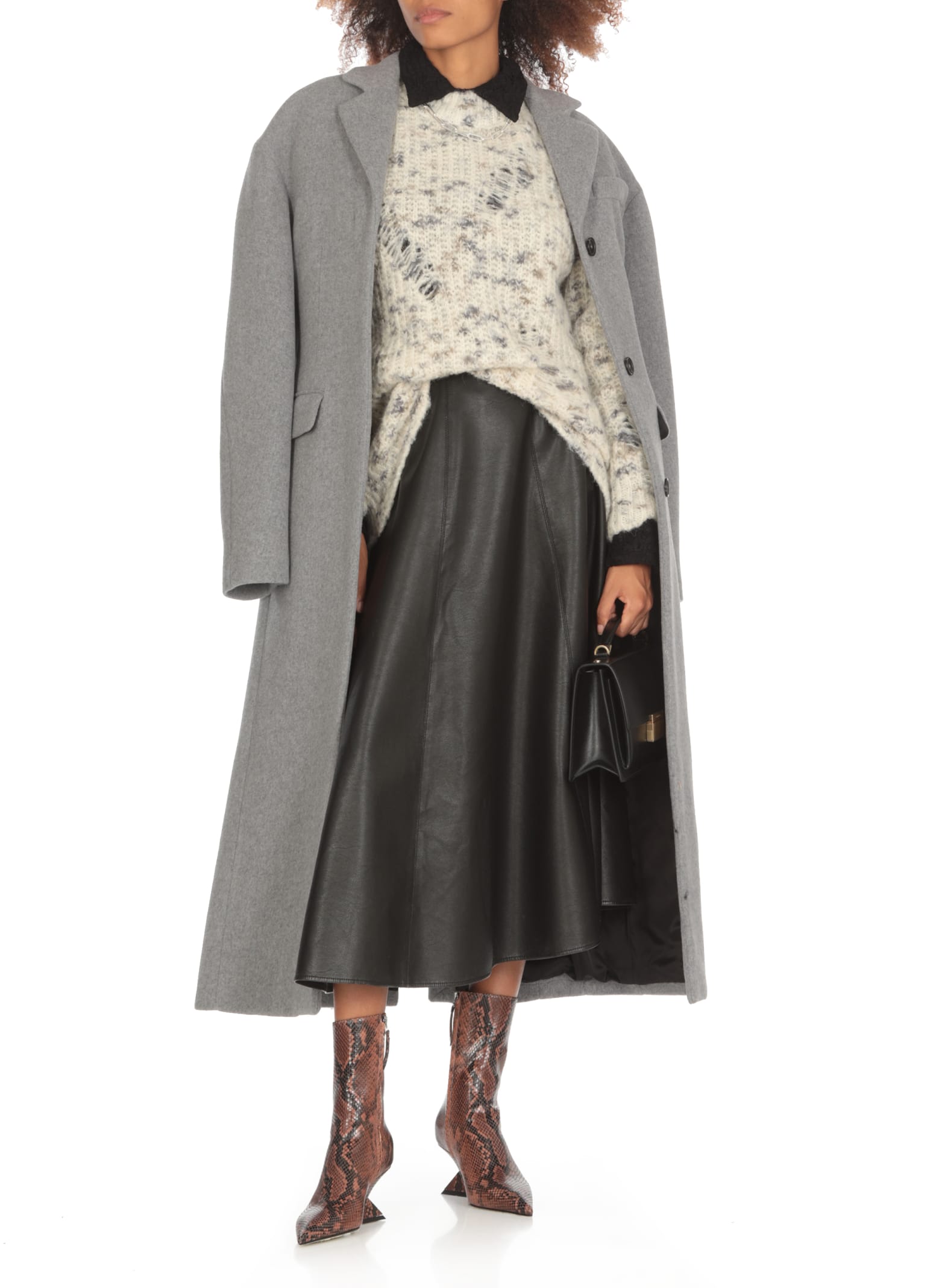 Shop Msgm Wool Coat In Grey