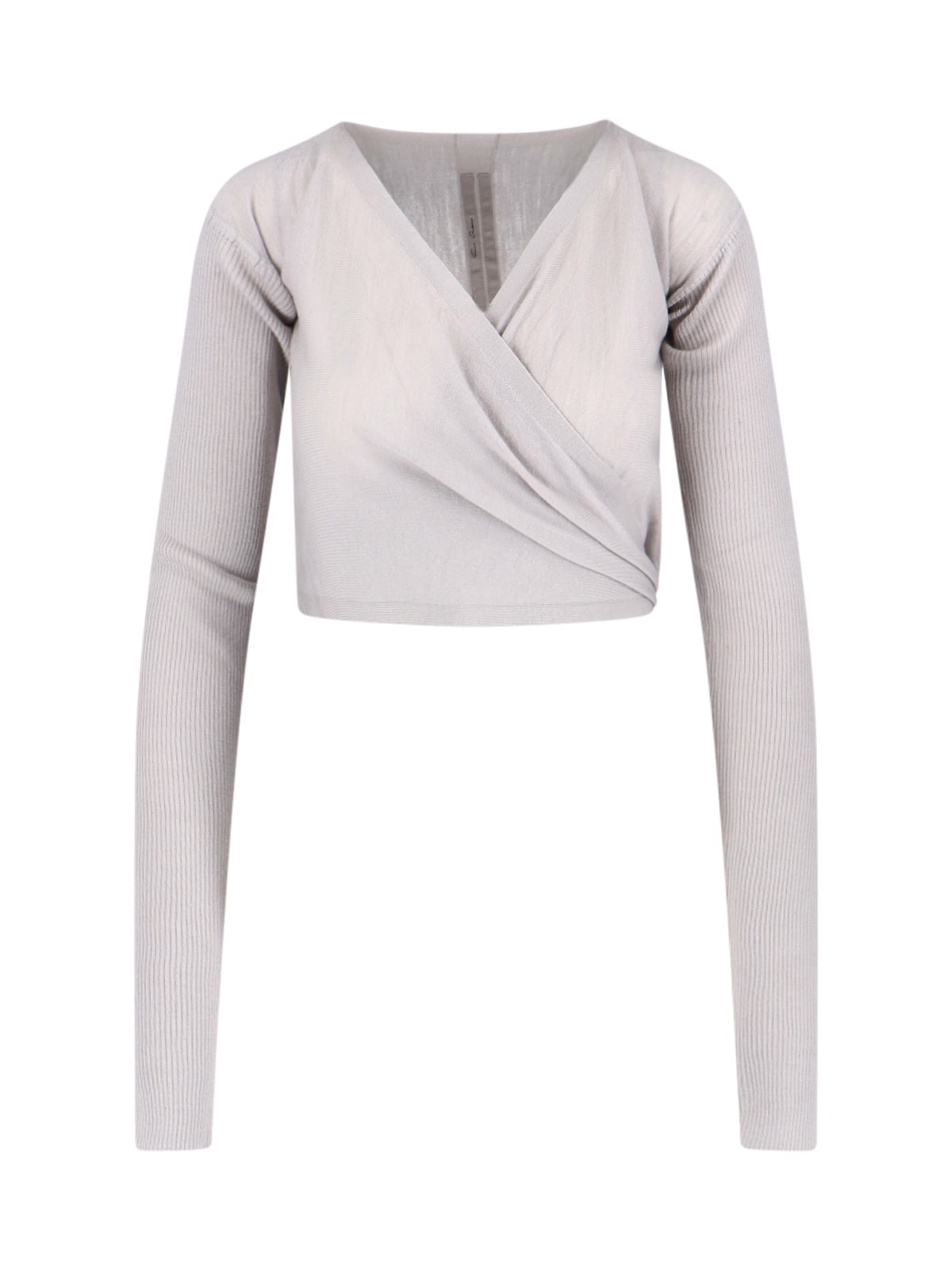 Rick Owens Wrap Design Crewneck Knitwear With Ribbed Texture In Gray