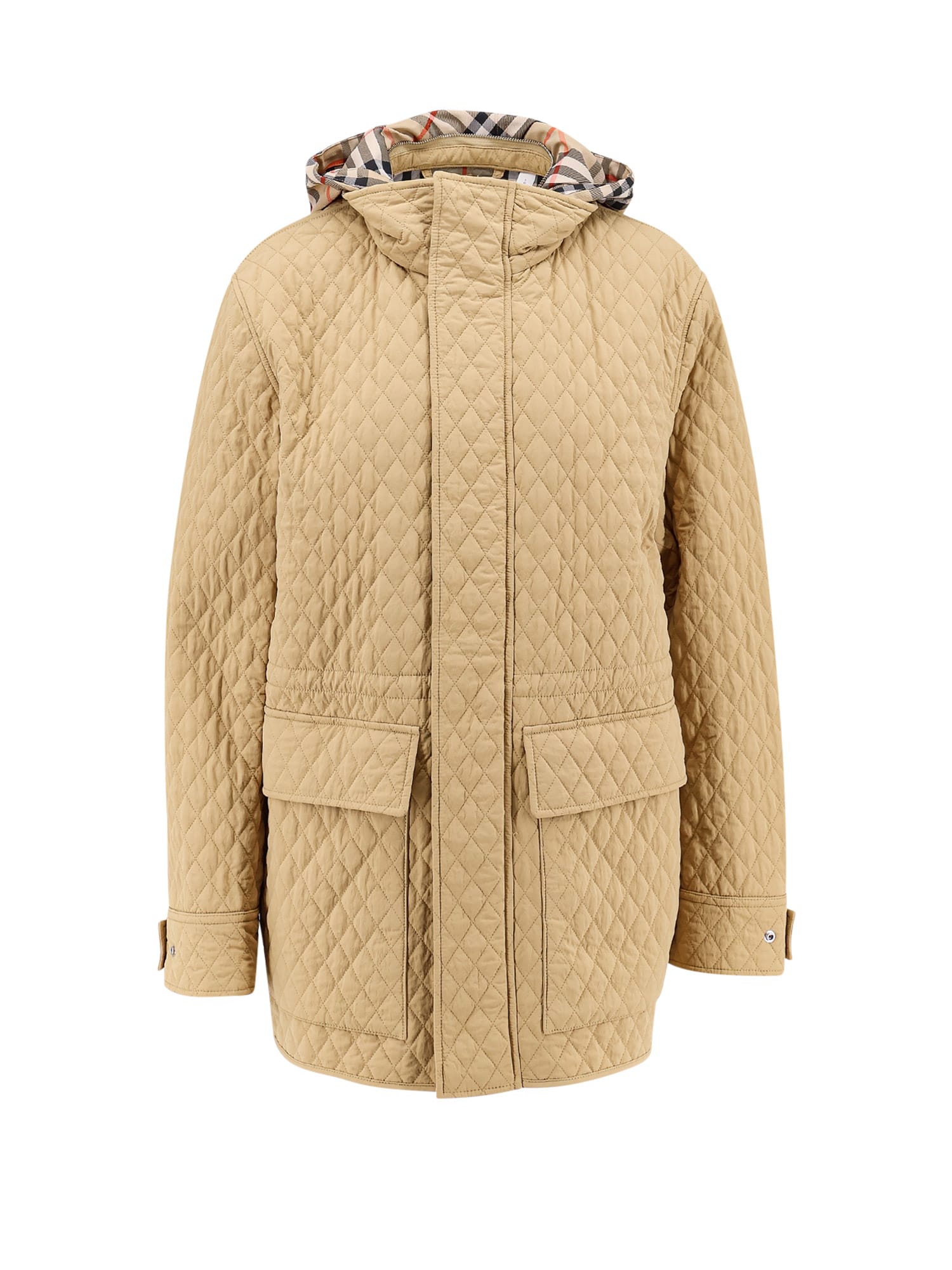 Shop Burberry Check Tech Hooded Jacket In Beige