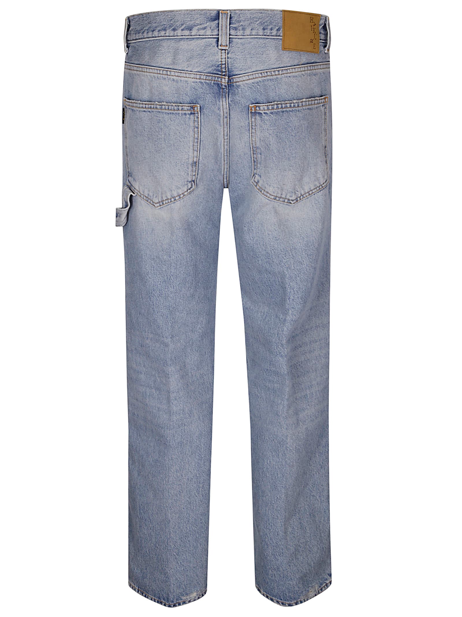 Haikure Distressed Straight Leg Jeans Rivet Detail In Sky Blue