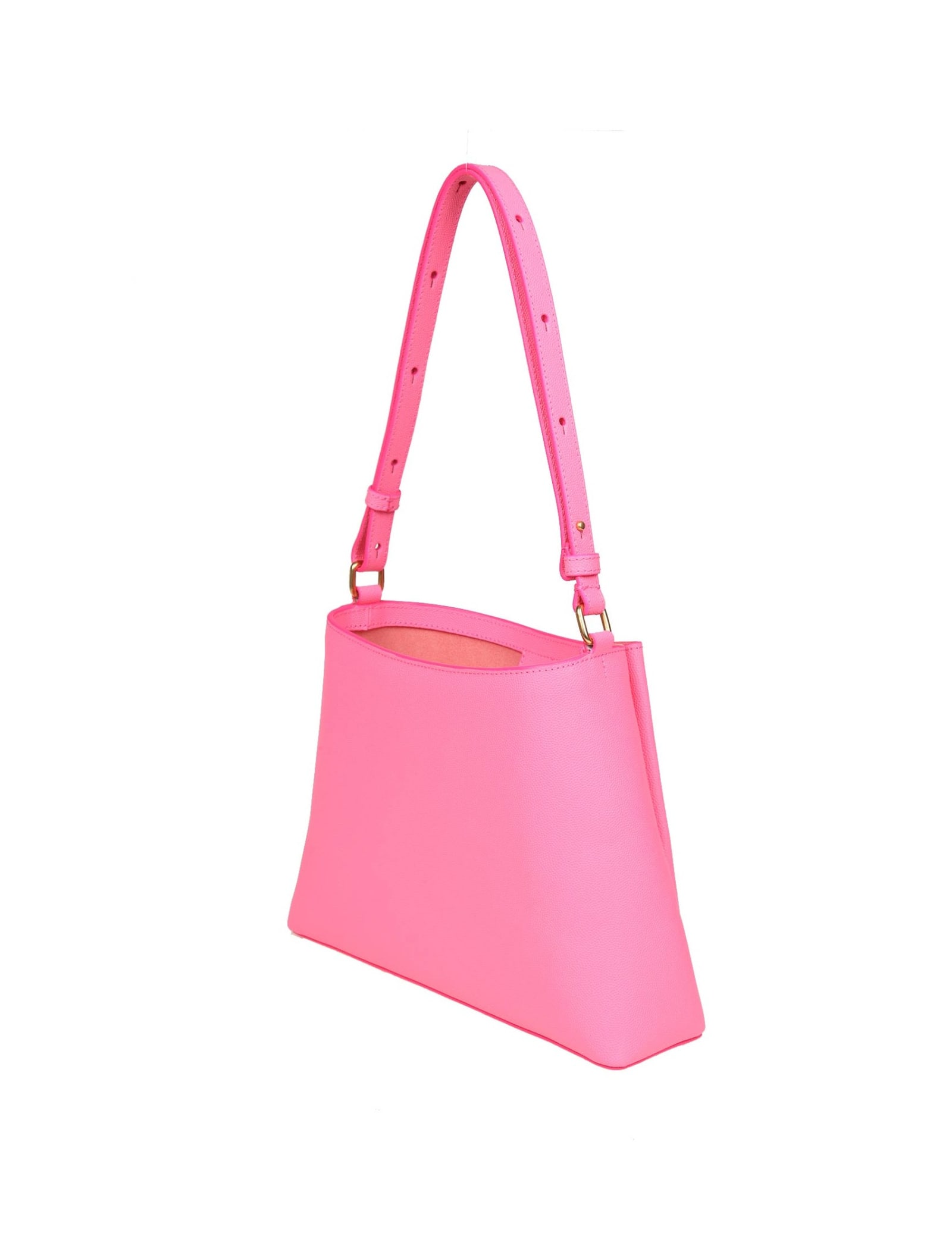 Shop Balmain Emblem Shoulder Bag In Pink Leather In Rosa Big Buble