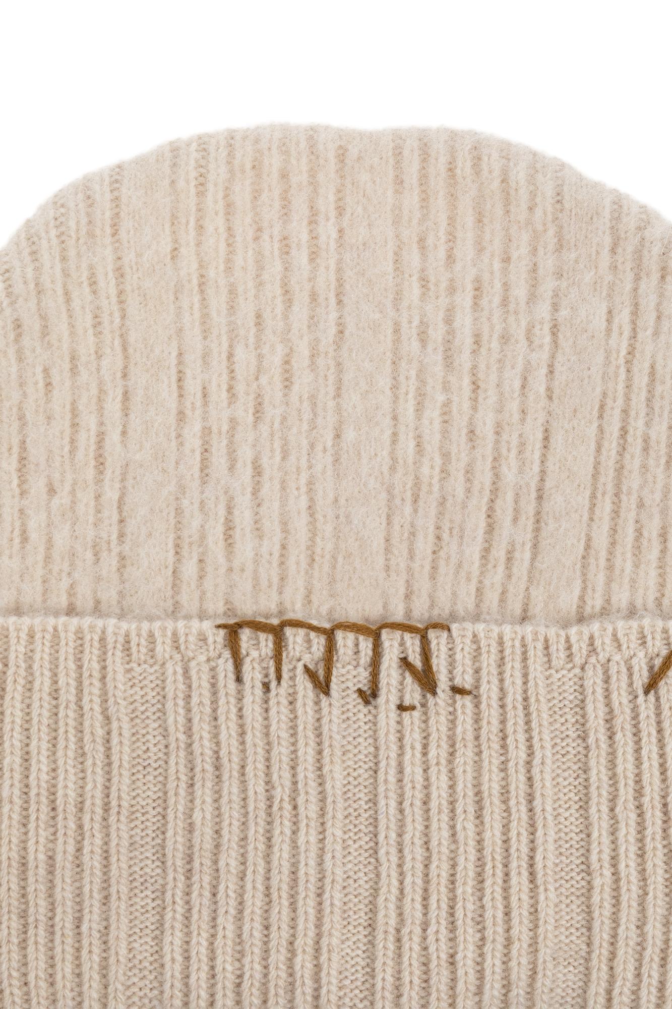 Marni Wool Beanie With Stitching In Brown