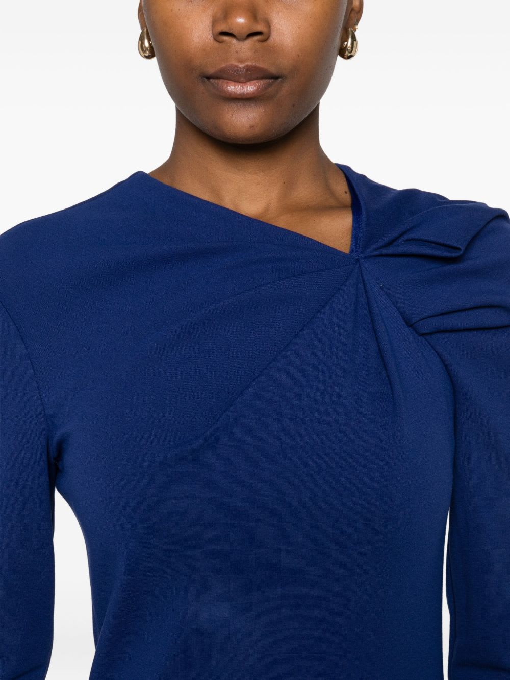 Emporio Armani Asymmetric Neckline Draped Midi Dress In Blue