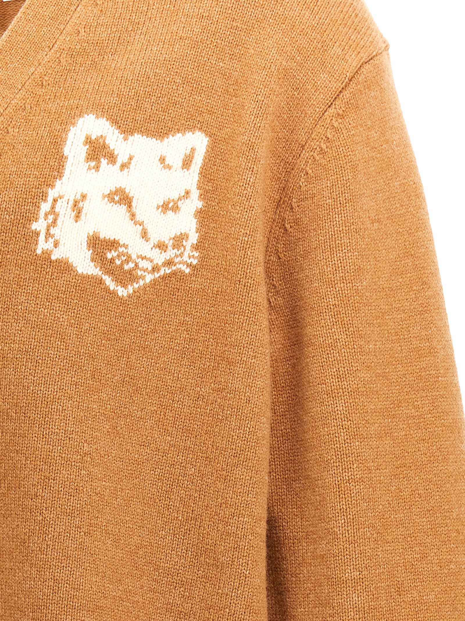 Shop Maison Kitsuné Fox Head Cardigan In Brown