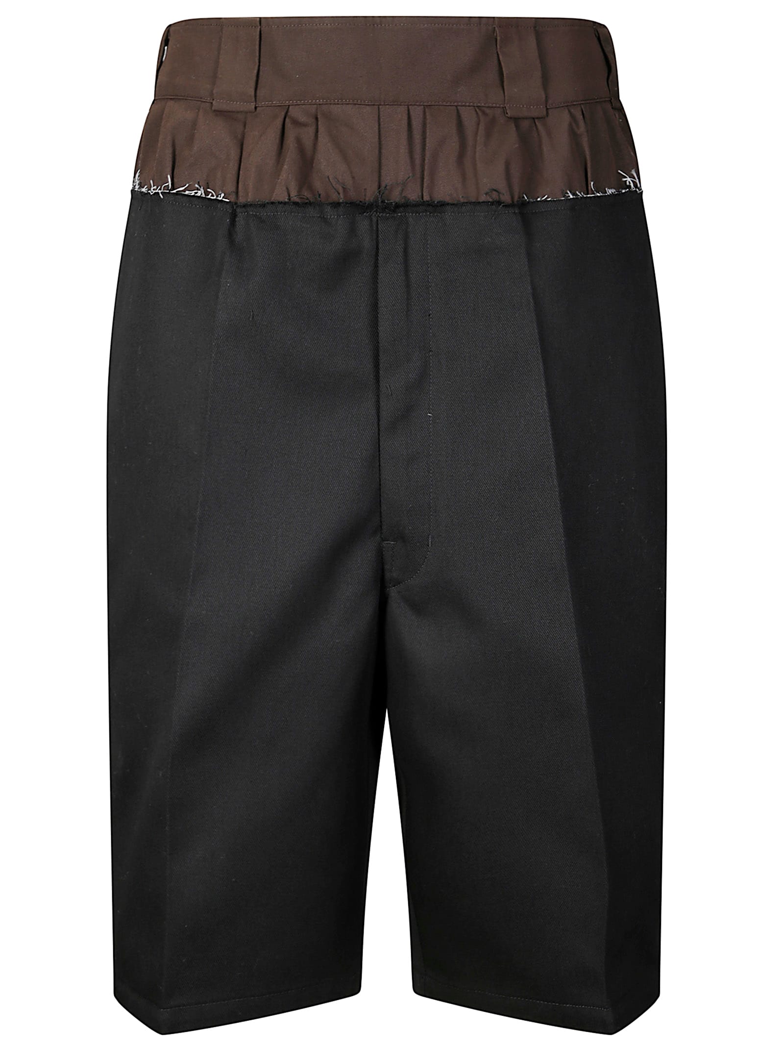 Black Shorts With Layered Design And Side Button Closure In Cotton Blend Woman