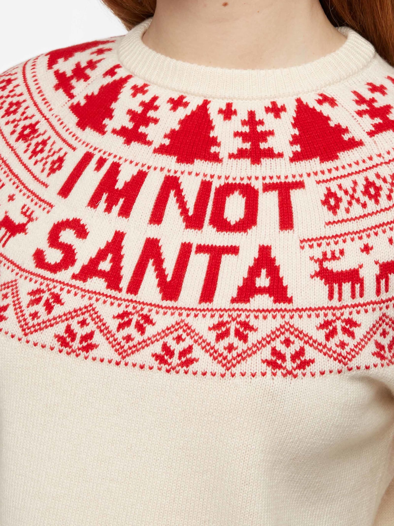 Mc2 Saint Barth White Sweater New Queen With Im Not Santa Jacquard