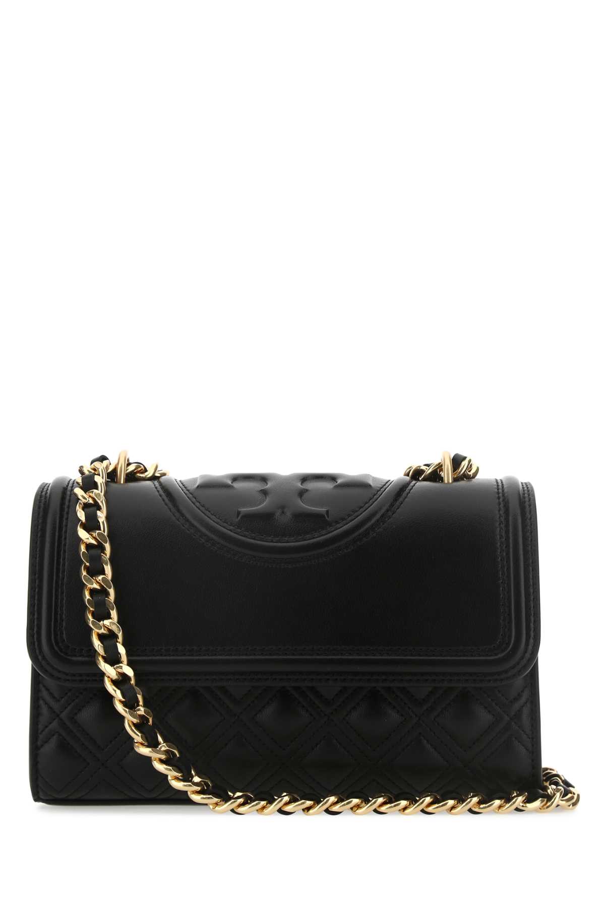 Shop Tory Burch Black Leather Small Fleming Shoulder Bag