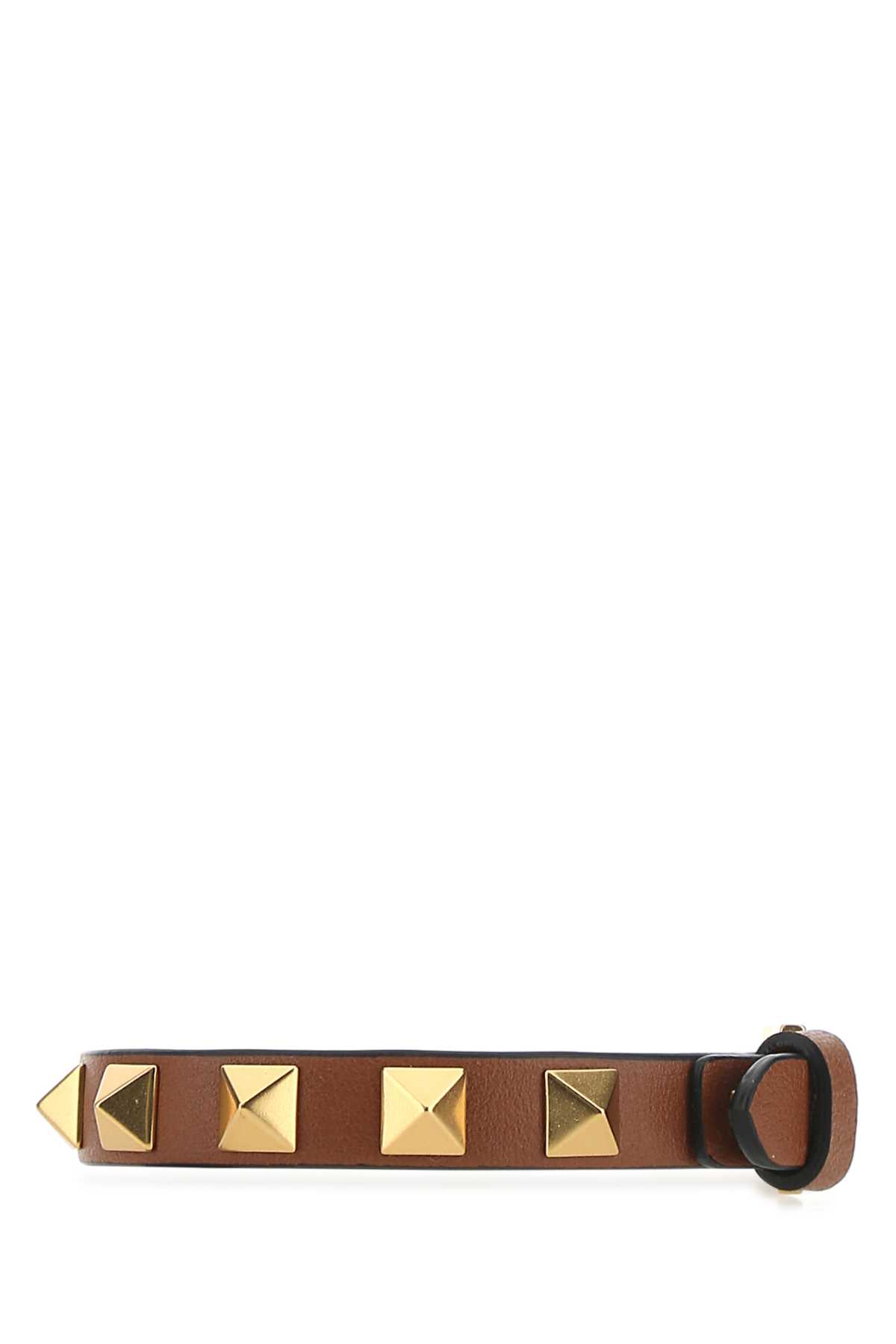Shop Valentino Brown Leather Rockstud Bracelet In Hg5