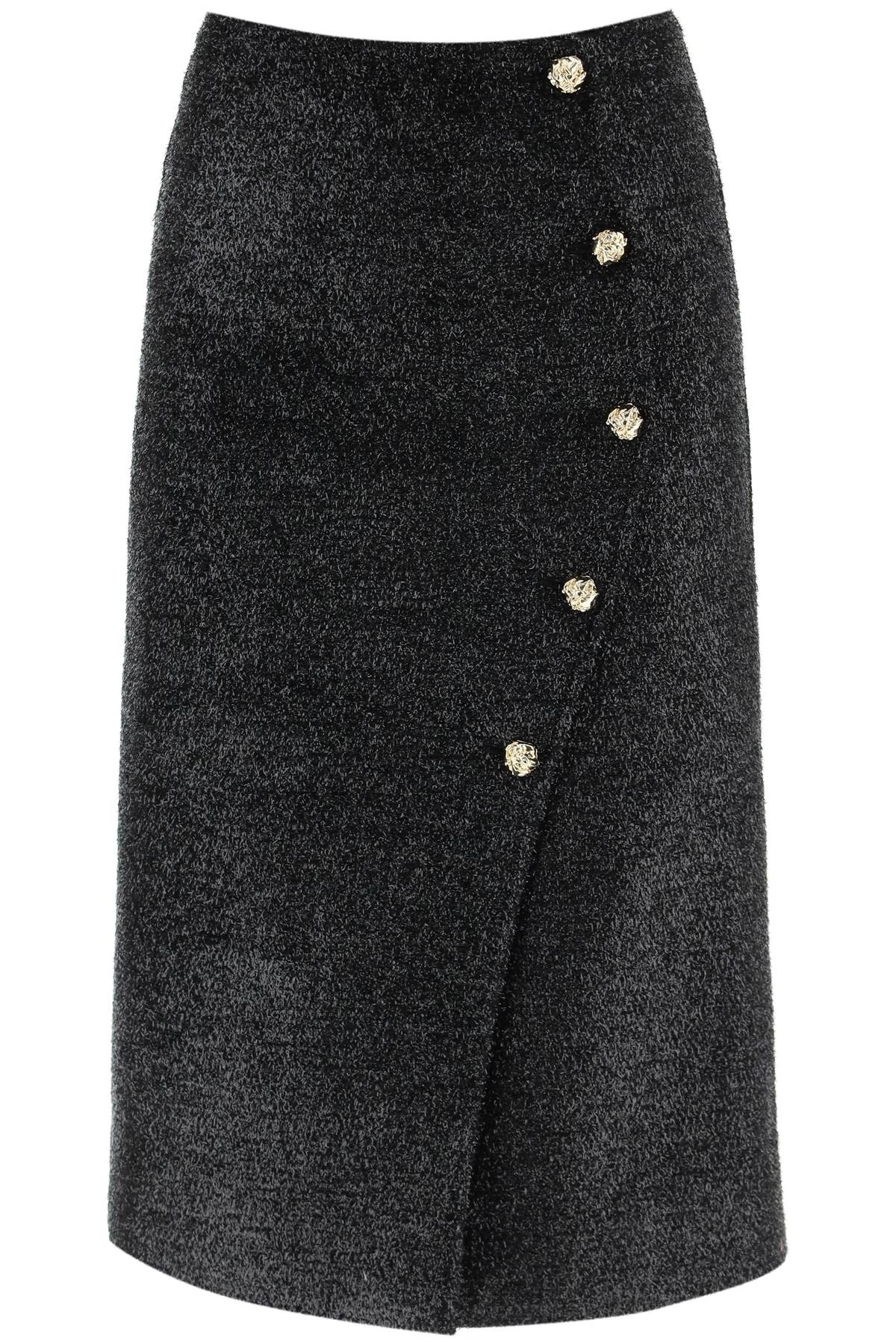 Ganni Metallic Tweed Wrap Skirt With Embossed Buttons