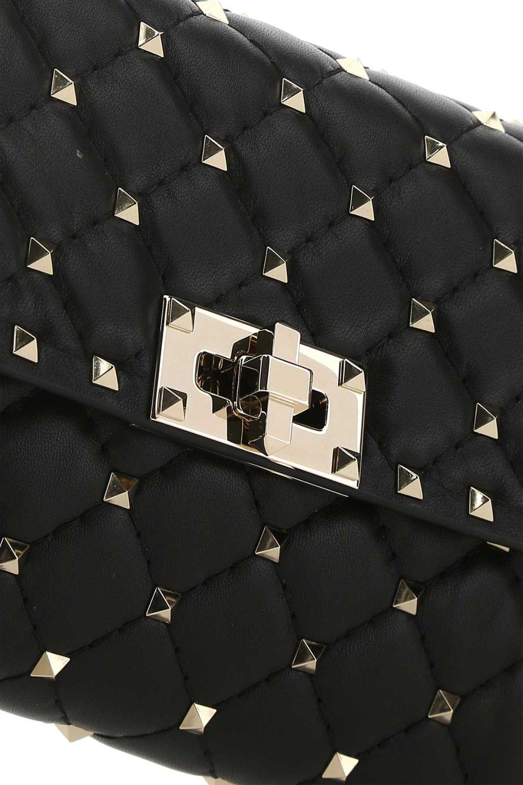 Shop Valentino Garavani Rockstud Spike Foldover Top Shoulder Bag In Black
