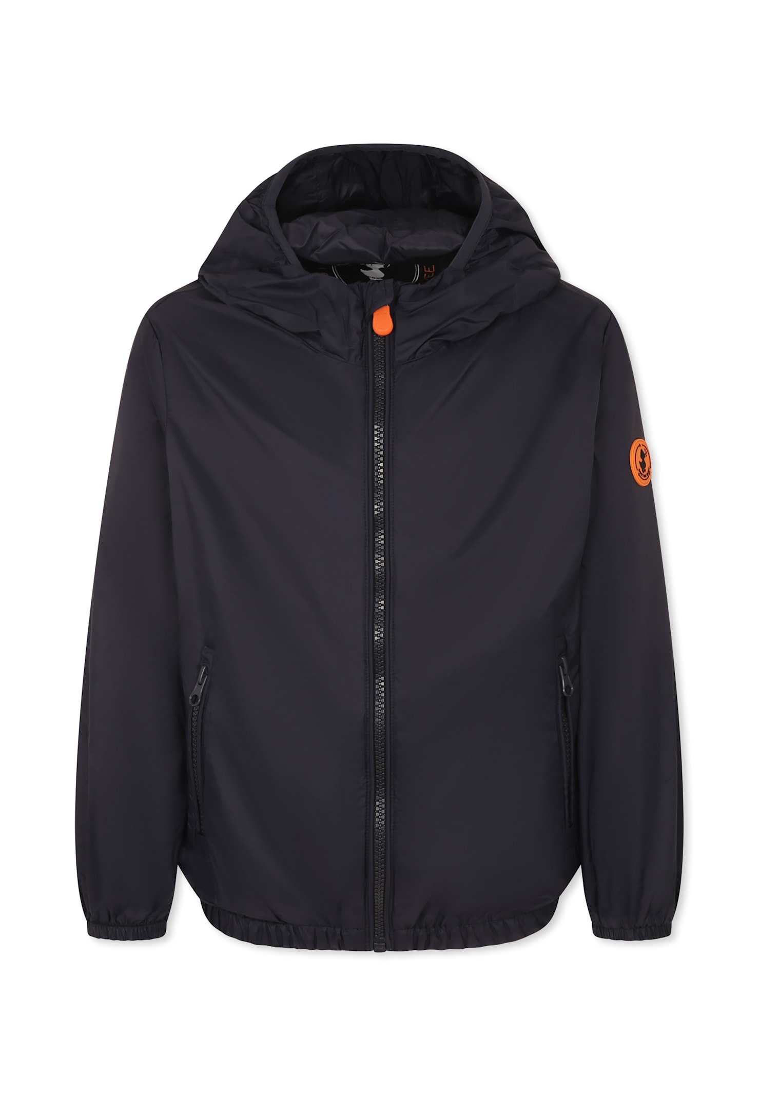 Save The Duck Blue Windbreaker Jacket For Kids With Logo In Black